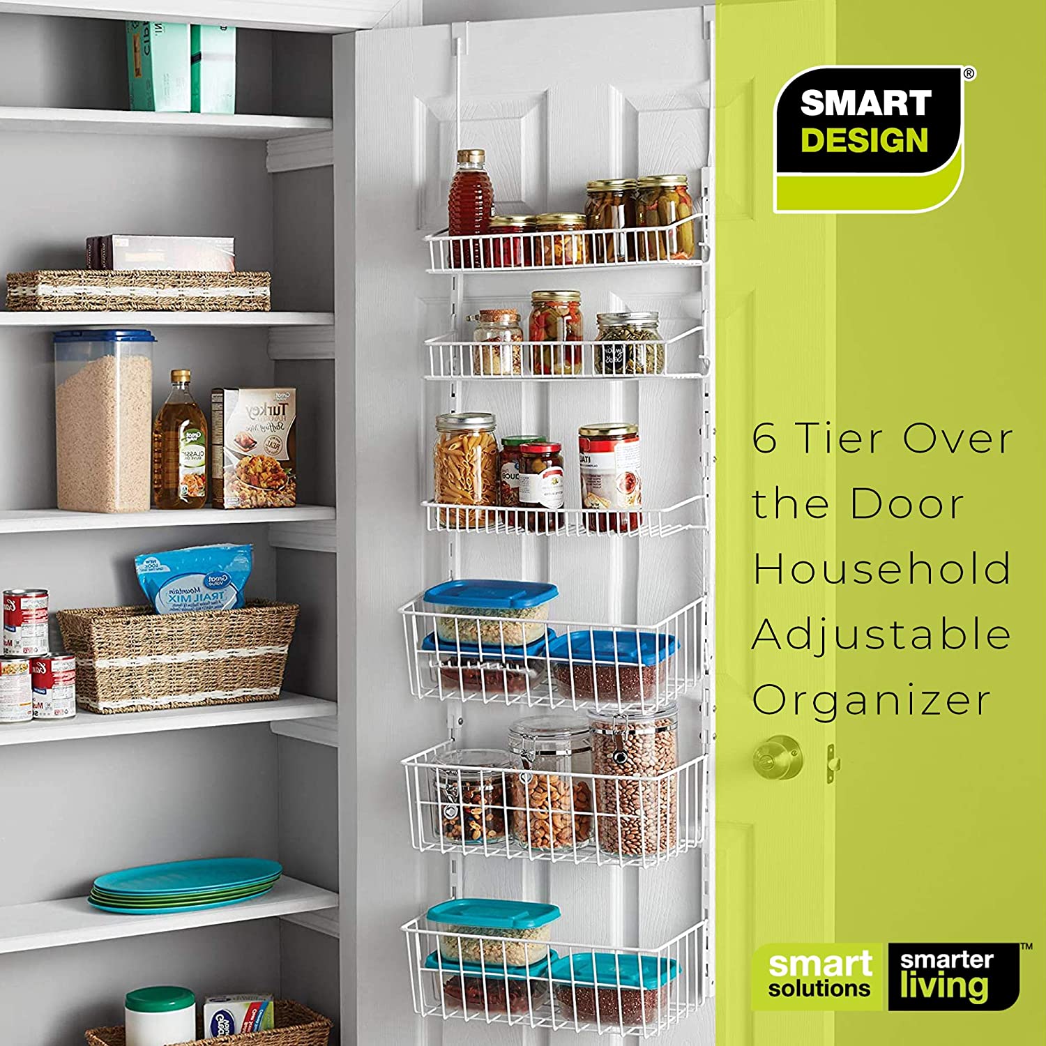 Smart Design Over the Door Pantry Organizer Rack w/ 6 Baskets