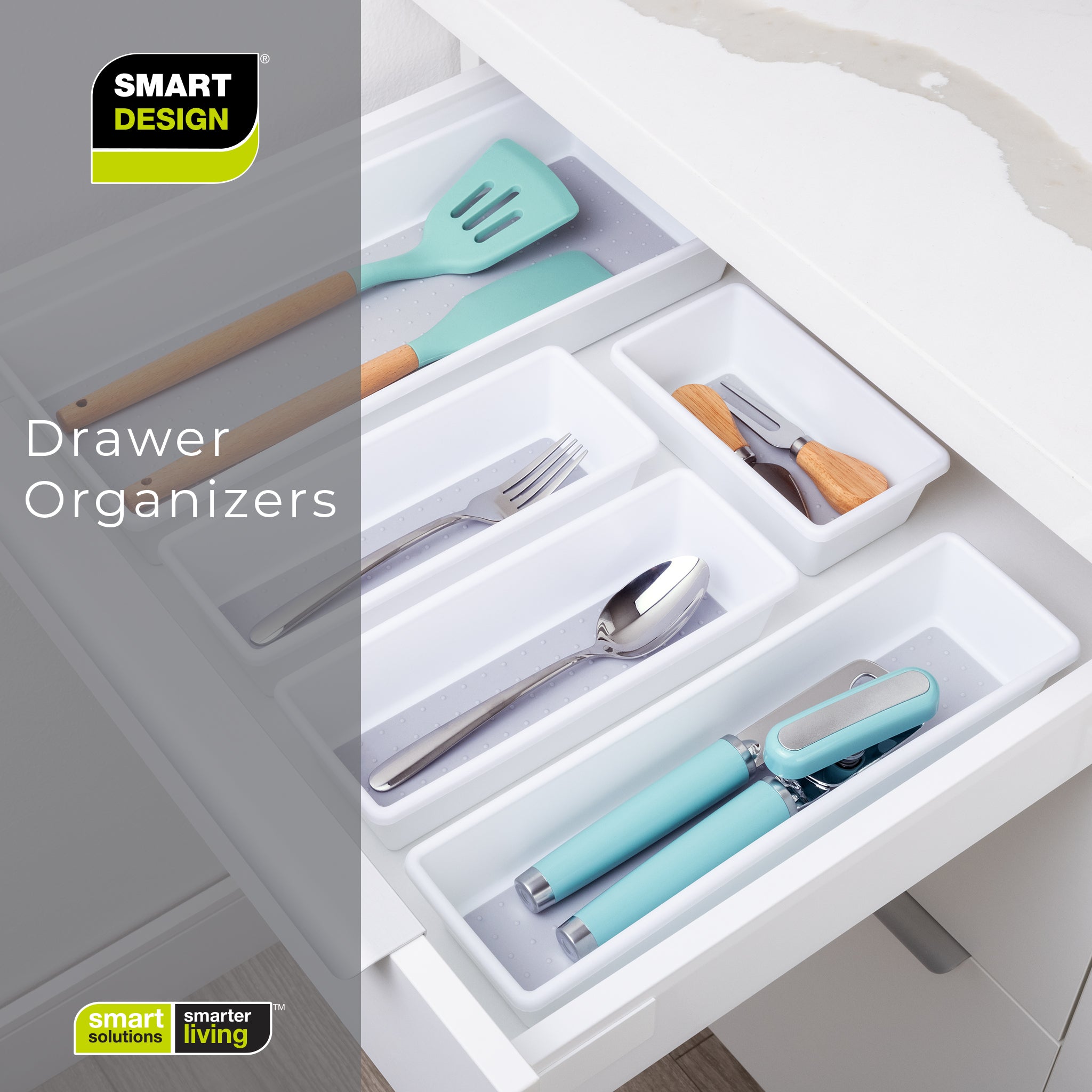 Plastic Drawer Organizer - BPA Free - 9.75 x 3.75 Inch - White - Smart Design® 7
