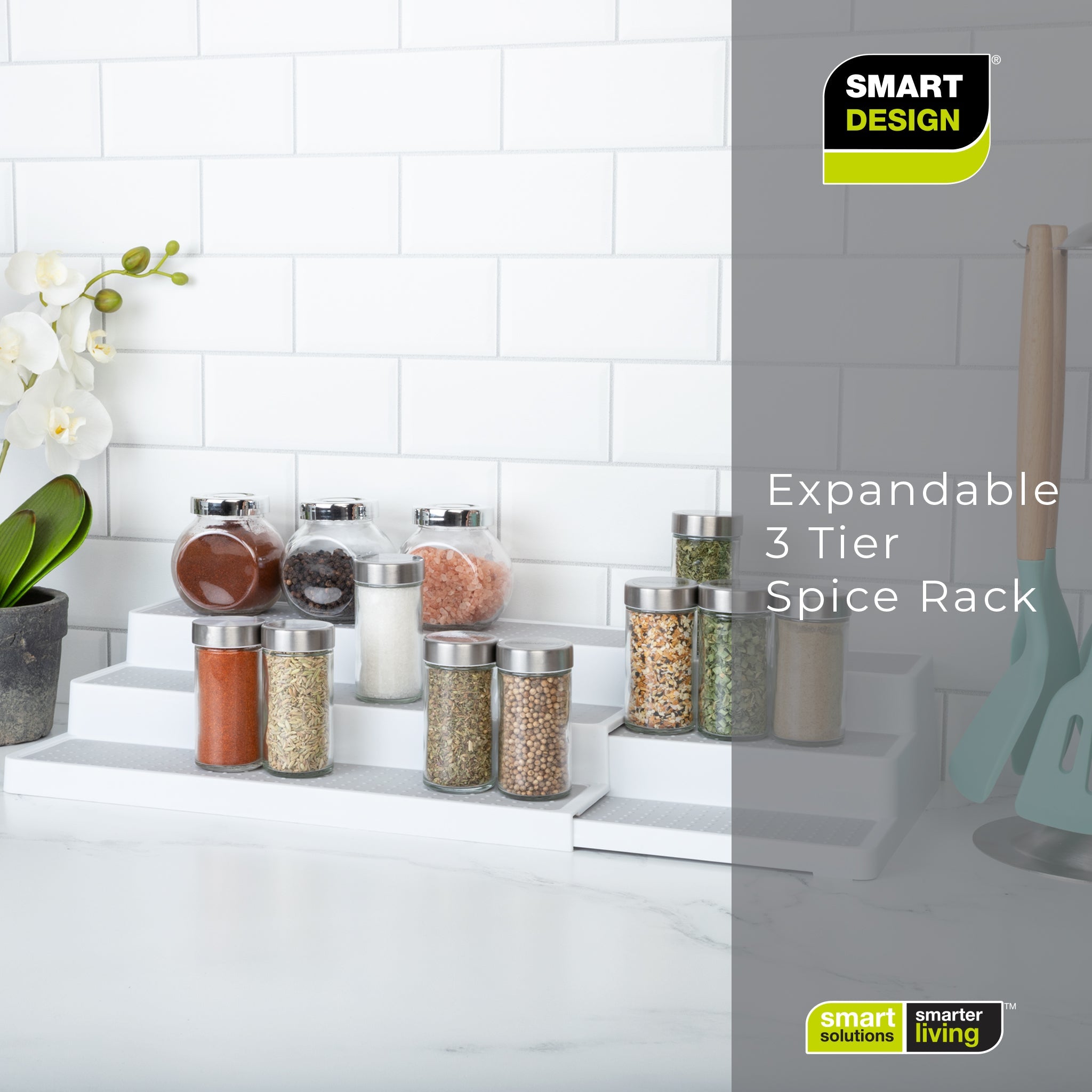 Plastic Expandable 3 Tier Spice Rack White