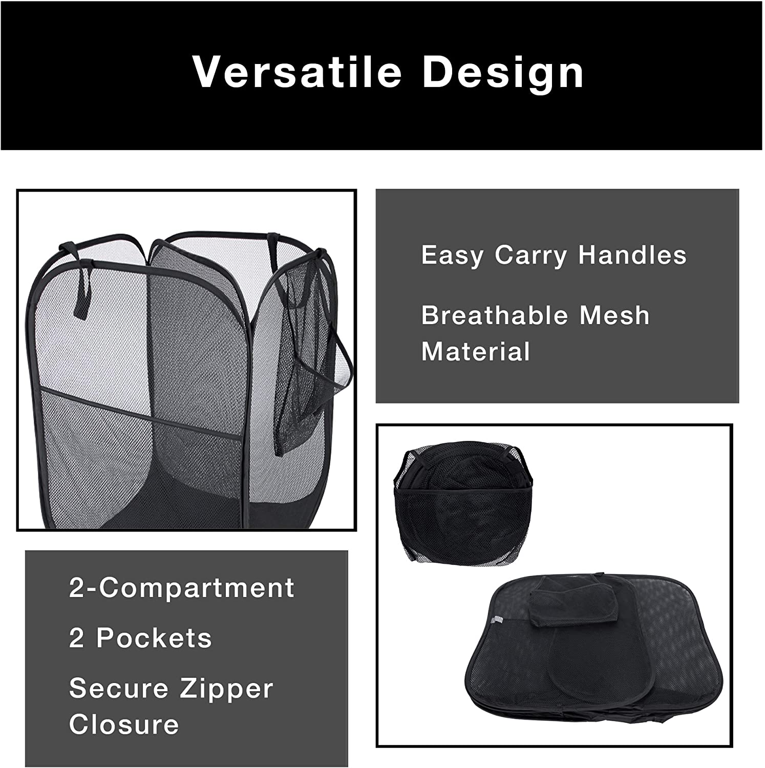 Pop-Up Laundry Hamper with Divider, Zipper, and Portable Handles - Smart Design® 4