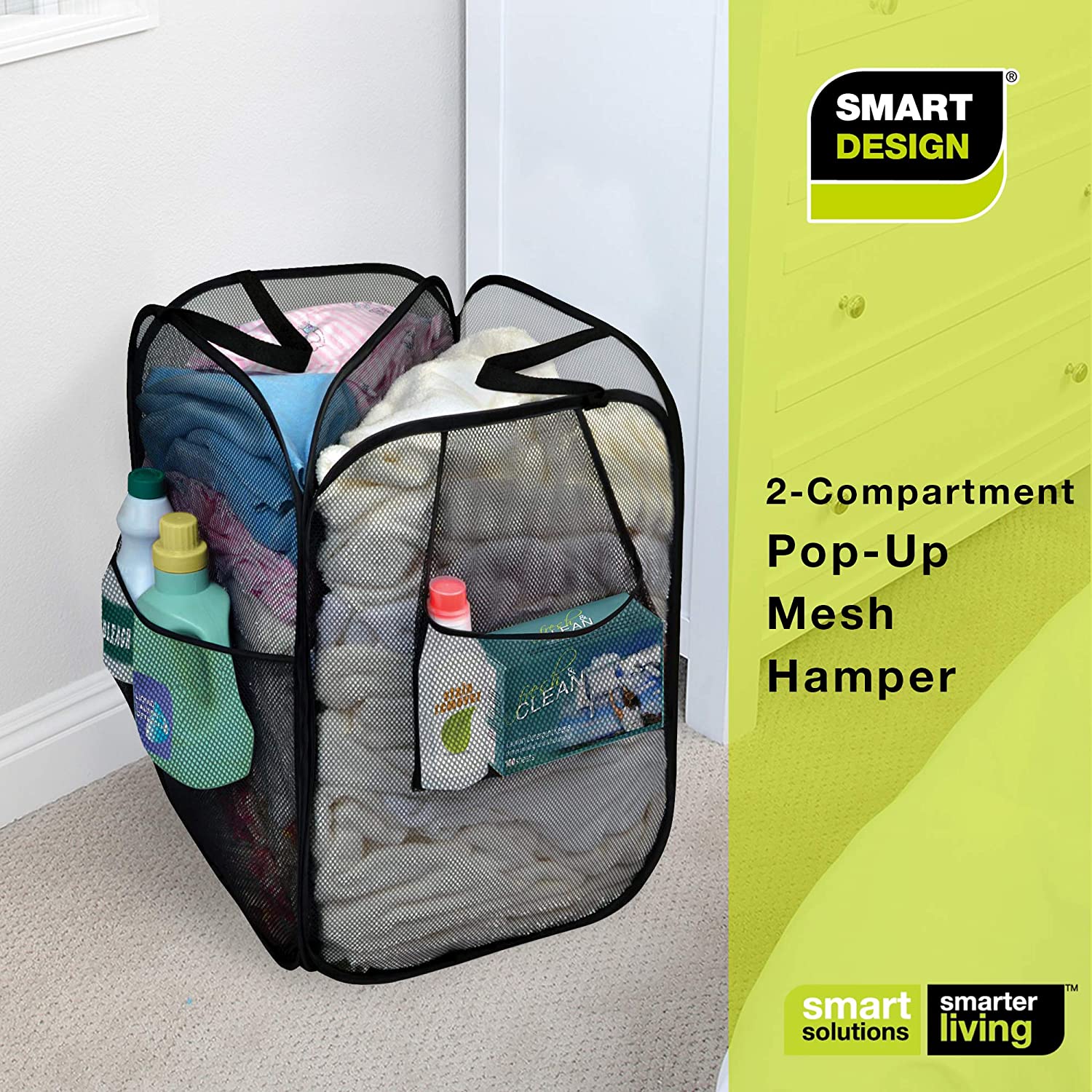 Pop-Up Laundry Hamper with Divider, Zipper, and Portable Handles - Smart Design® 7