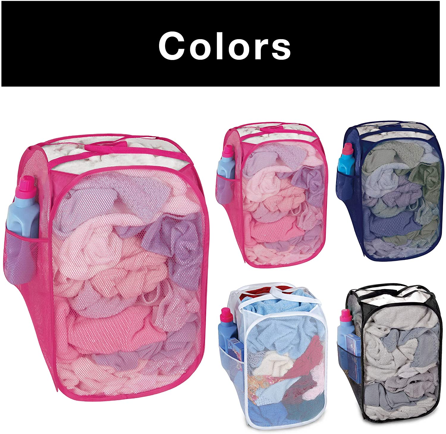 Pop-Up Laundry Hamper with Easy Carry Handles and Side Pocket - Smart Design® 6