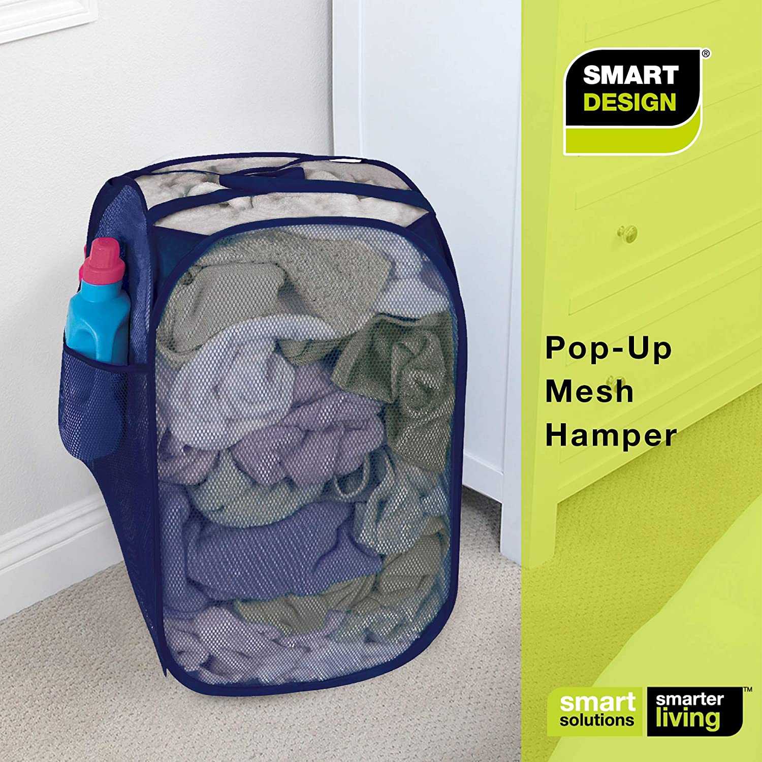 Pop-Up Laundry Hamper with Easy Carry Handles and Side Pocket - Smart Design® 21