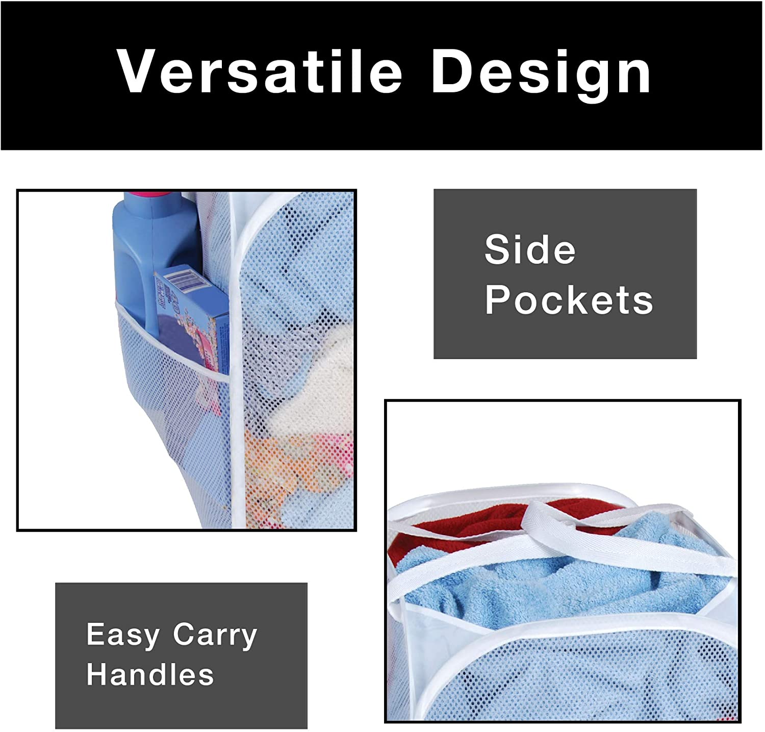 Pop-Up Laundry Hamper with Easy Carry Handles and Side Pocket - Smart Design® 11