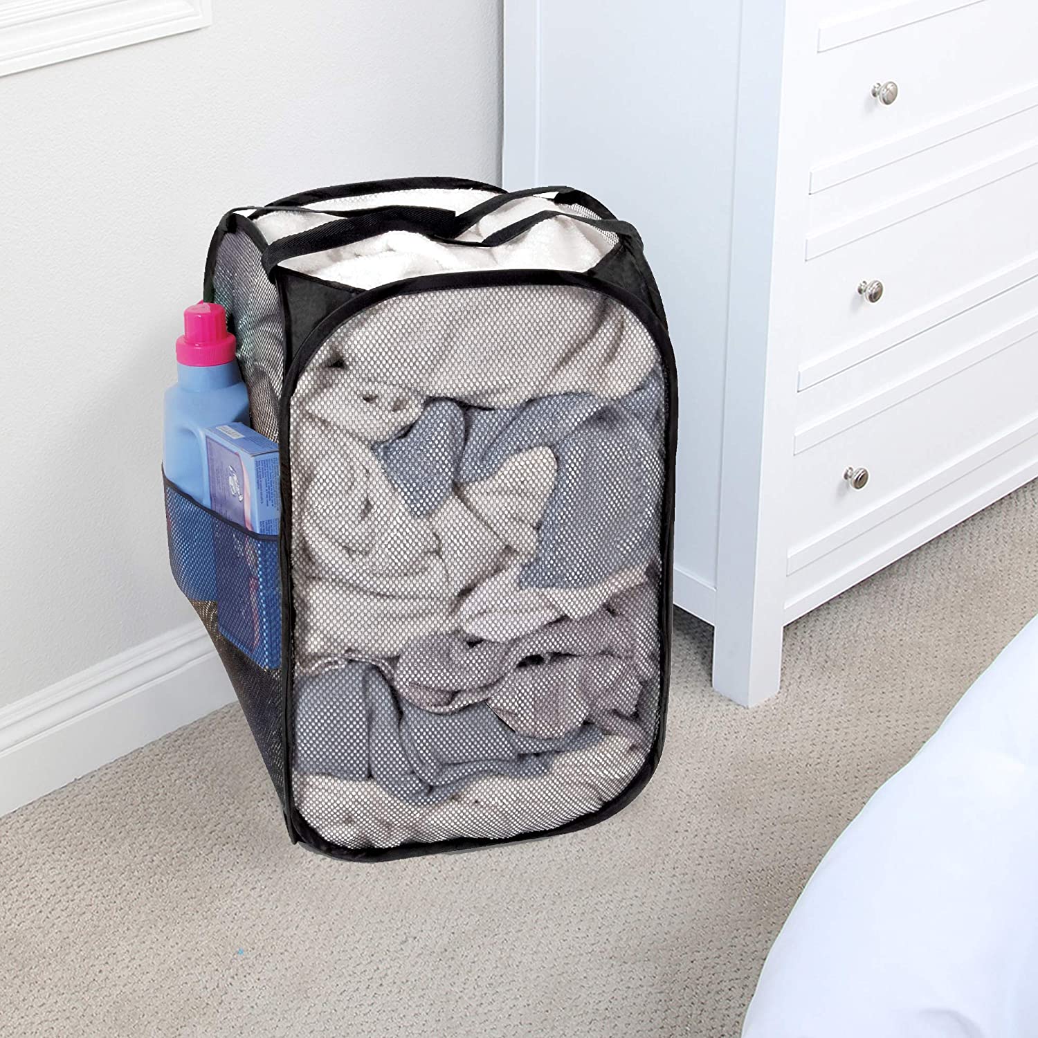 Pop-Up Laundry Hamper with Easy Carry Handles and Side Pocket - Smart Design® 23