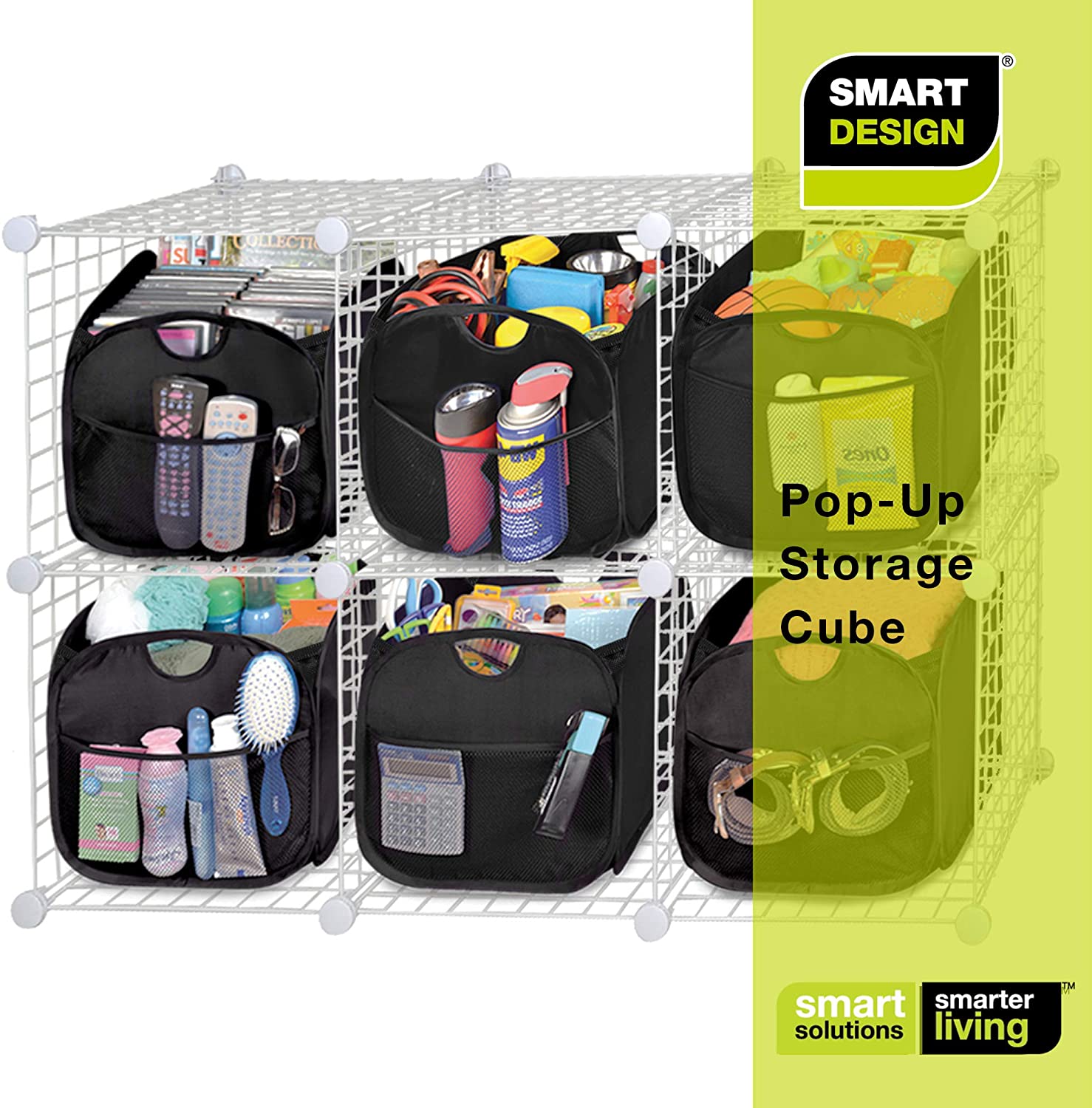 Pop-Up Organizer Cube - Set of 4 - Folds Flat 10.5 x 11 Inch - Black - Smart Design® 13