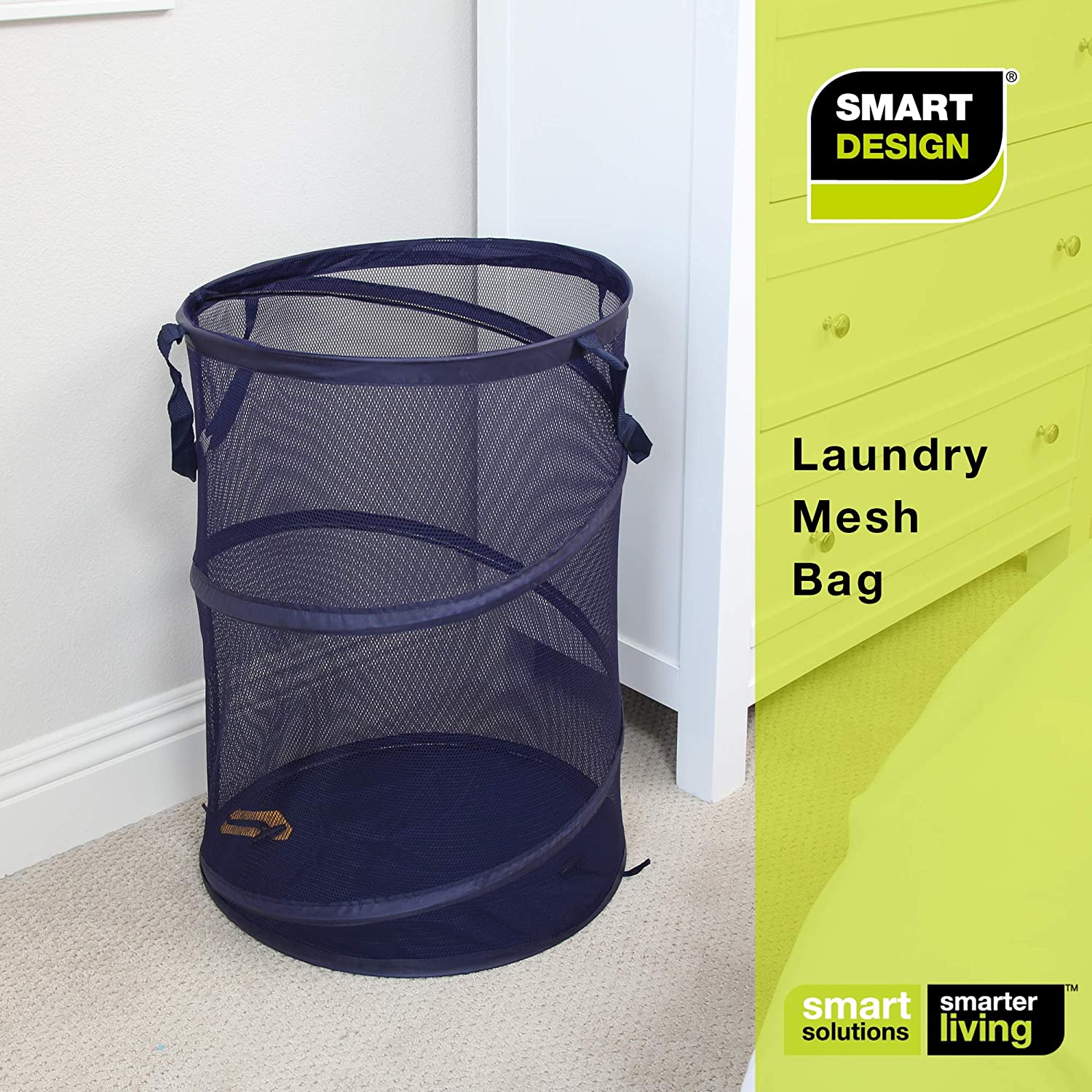 Smart Design Pop Up Spiral Laundry Hamper Bag Mesh - Black