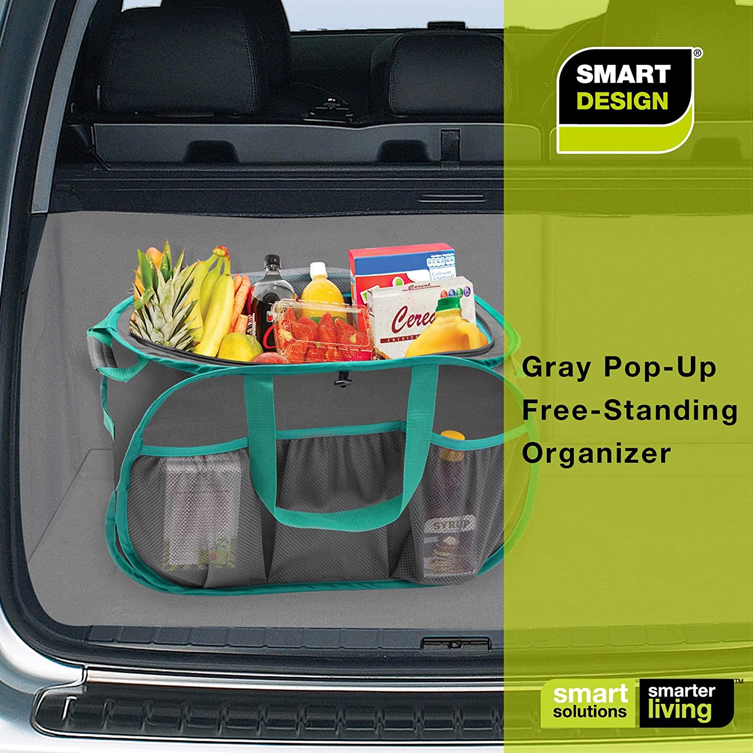 Smart Design Pop Up Trunk Organizer with Easy Carry Handles, Side Pockets, and Zipper Top - Set of 2 - 23 inch - Holds 50 lbs. - Durable Fabric