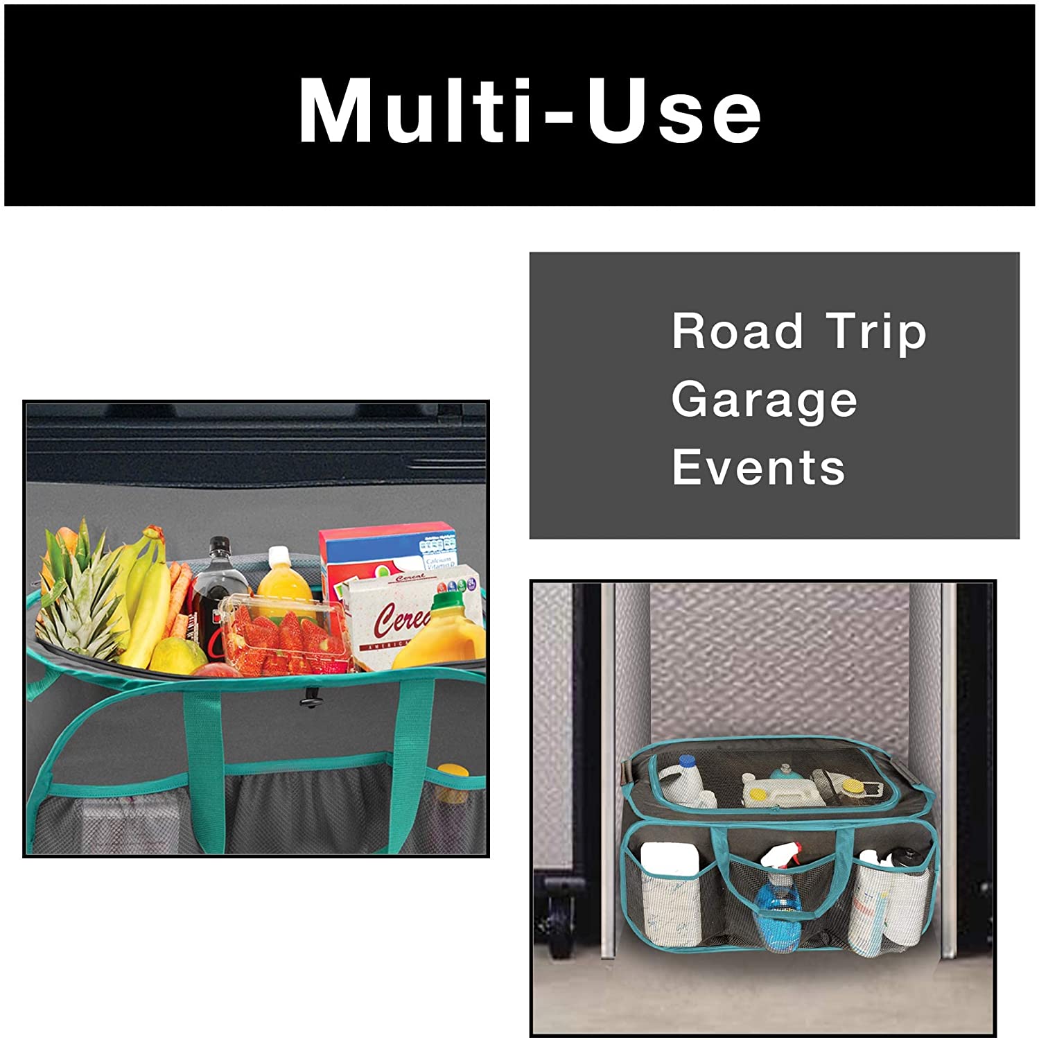 Pop Up Trunk Organizer with Easy Carry Handles, Side Pockets, and Zipper Top - Smart Design® 8