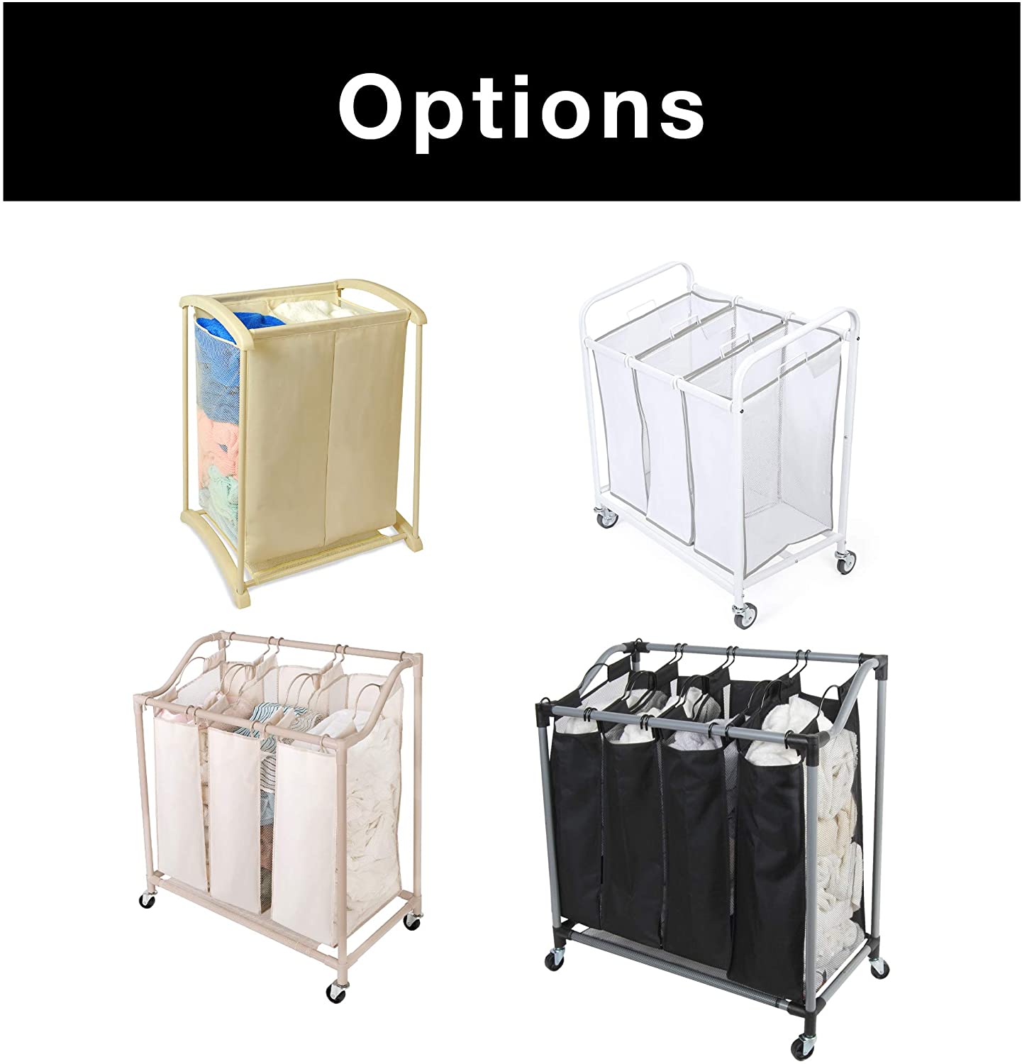 Heavy-Duty 3-Bin Rolling Laundry Sorter with Wheels