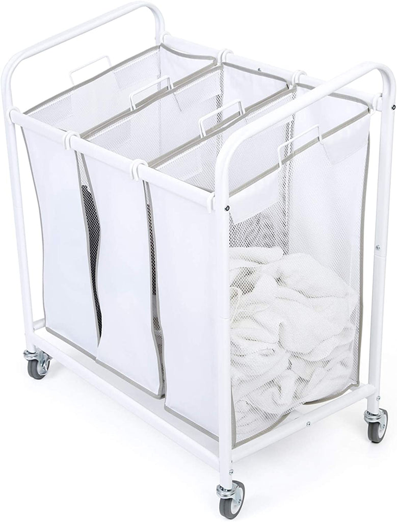 Premium Rolling 3-Compartment Mesh Laundry Sorter Hamper with Wheels and Handles - Holds 9 Loads - Smart Design® 1