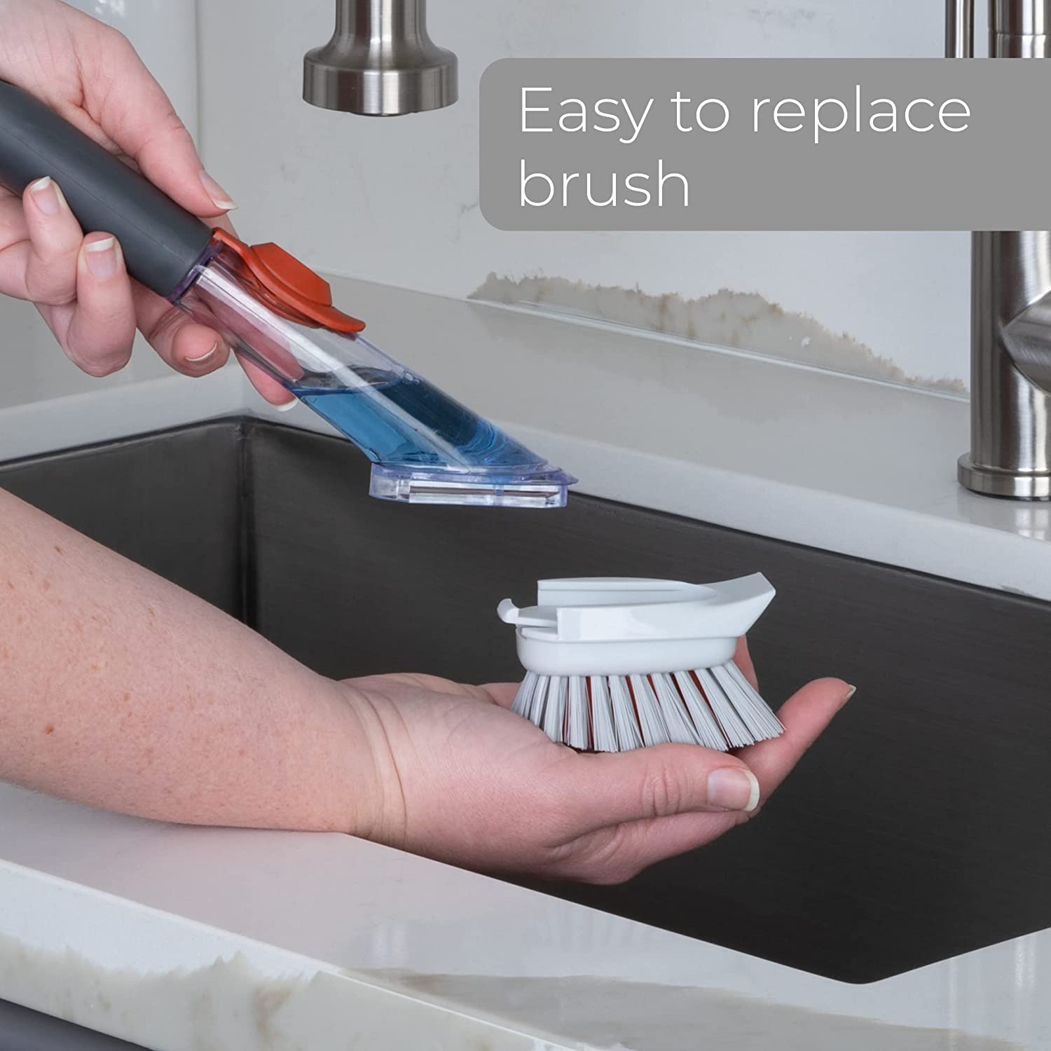 Replacement Brush Head with Built-In Scraper for Soap Dispensing Dish Wand - Smart Design® 8