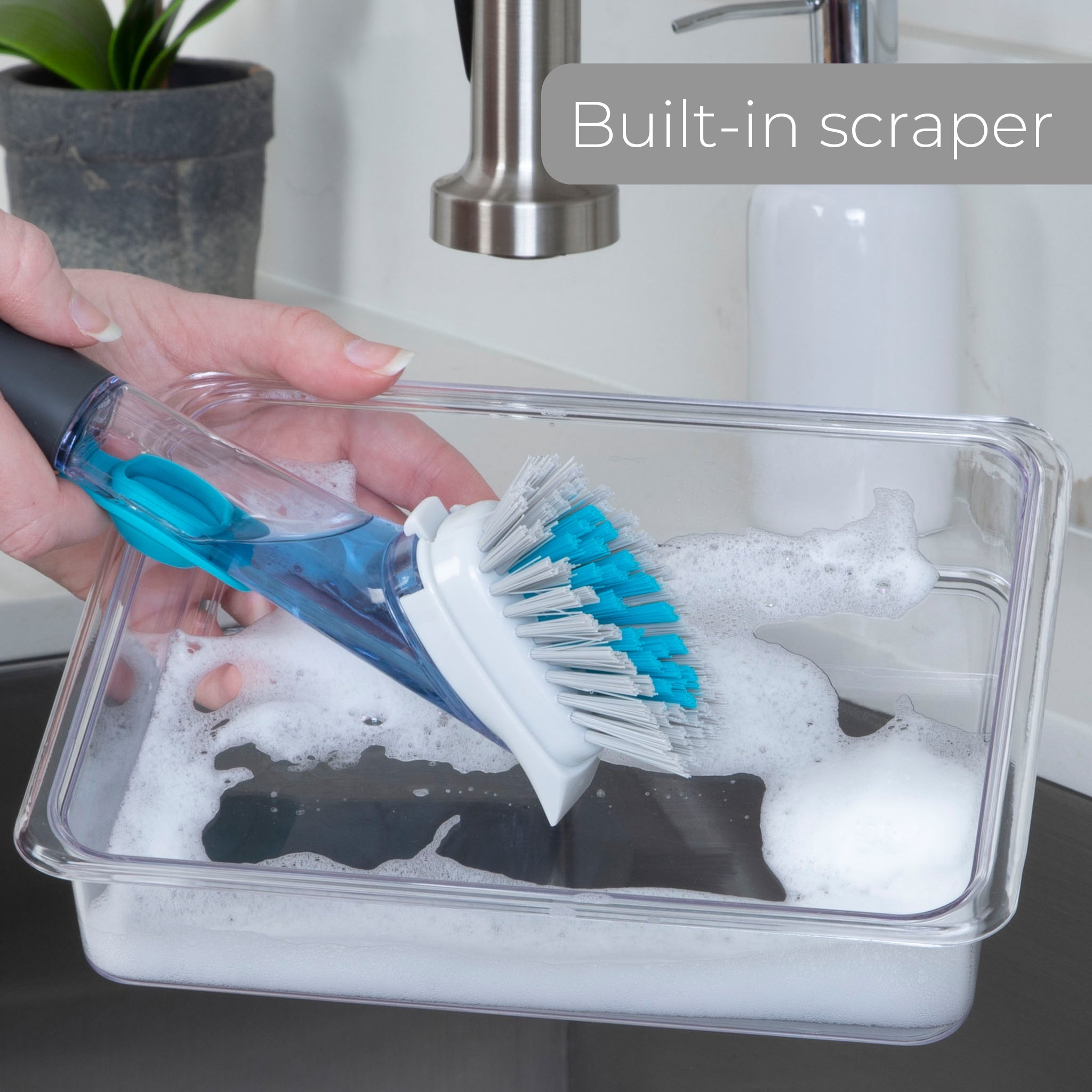 Tovolo Magnetic Dish Detergent Soap Dispensing Scrub Brush Brush & In-Sink  Brush Holder