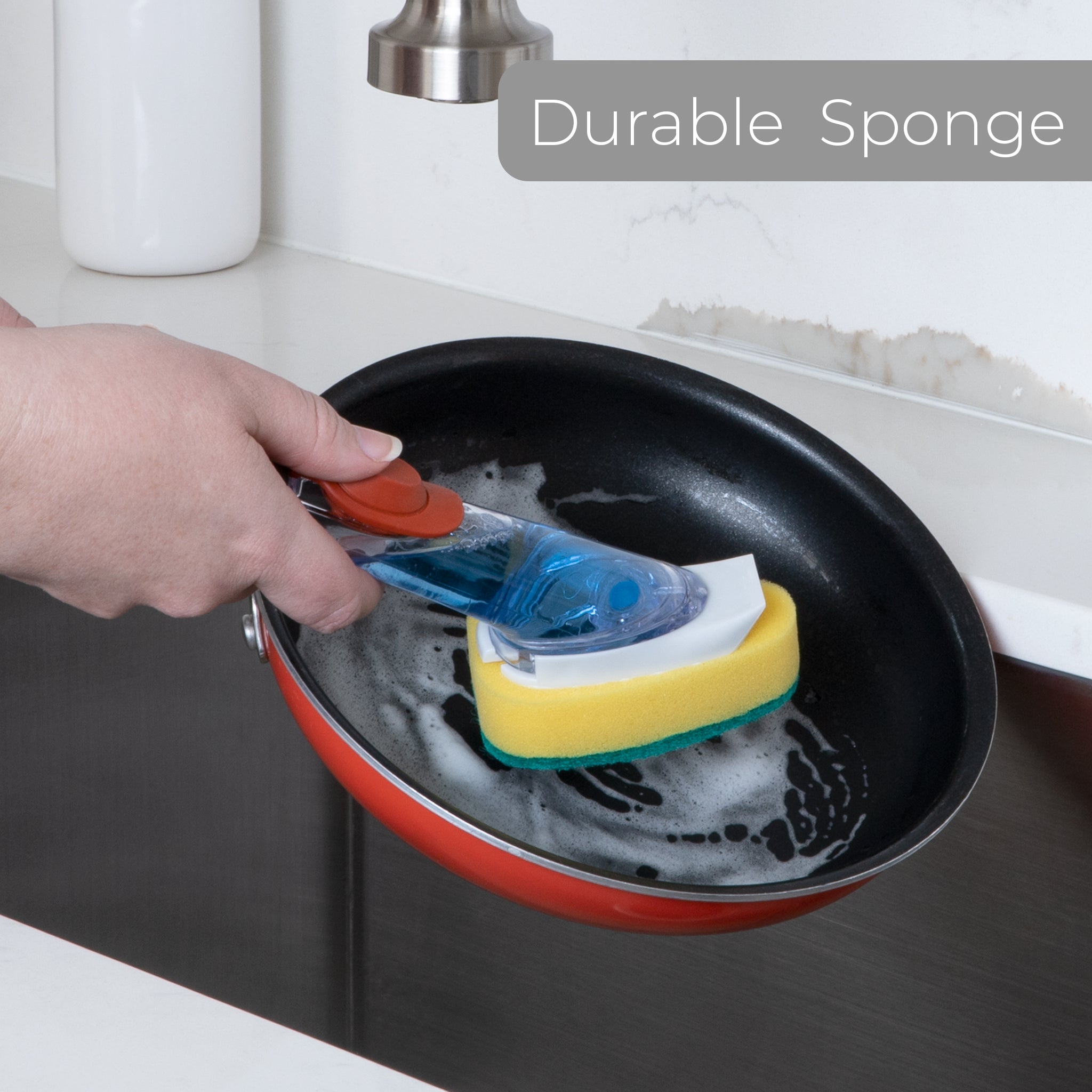 Replacement Non-Scratch Sponge Head with Built-In Scraper for Soap Dispensing Dish Sponge- Set of 2 - Smart Design® 3