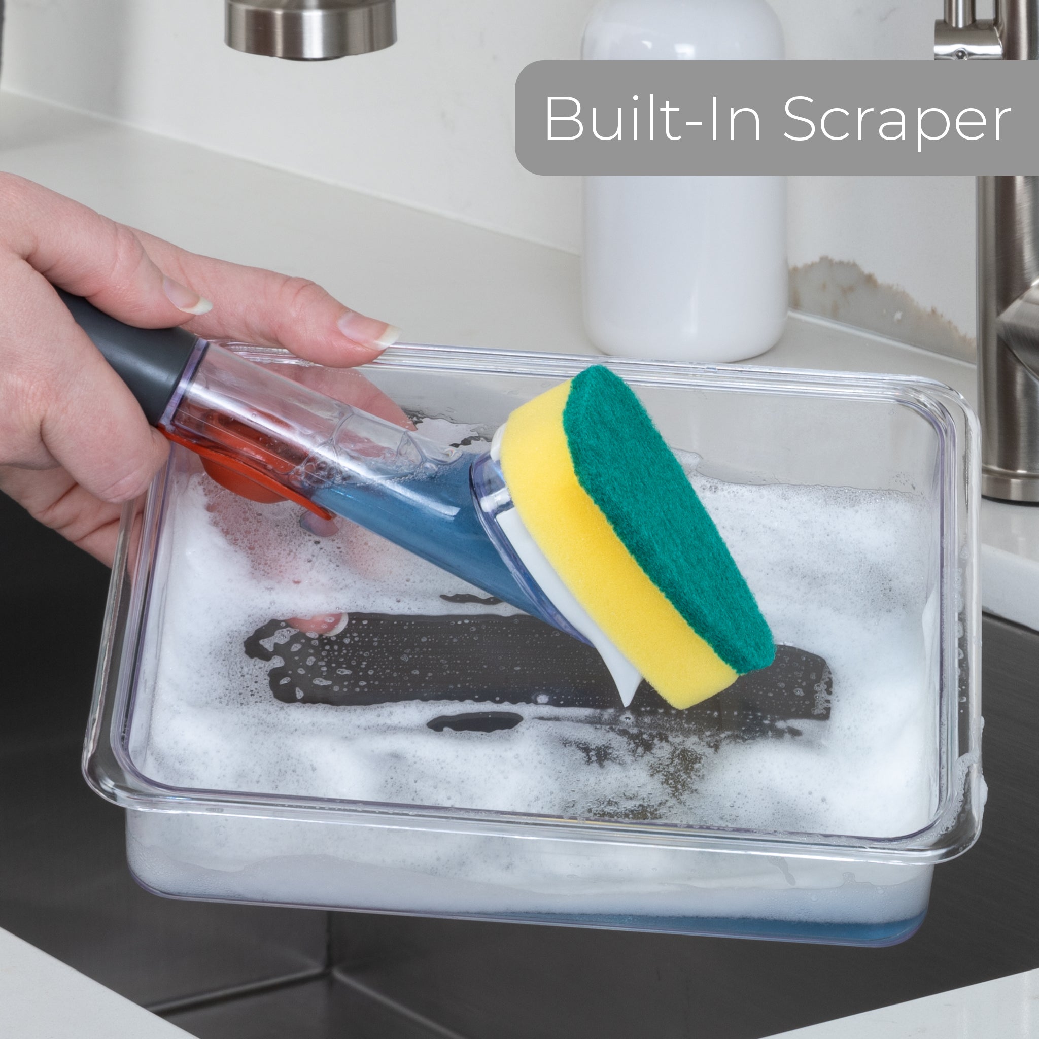 Replacement Non-Scratch Sponge Head with Built-In Scraper for Soap Dispensing Dish Sponge- Set of 2 - Smart Design® 4