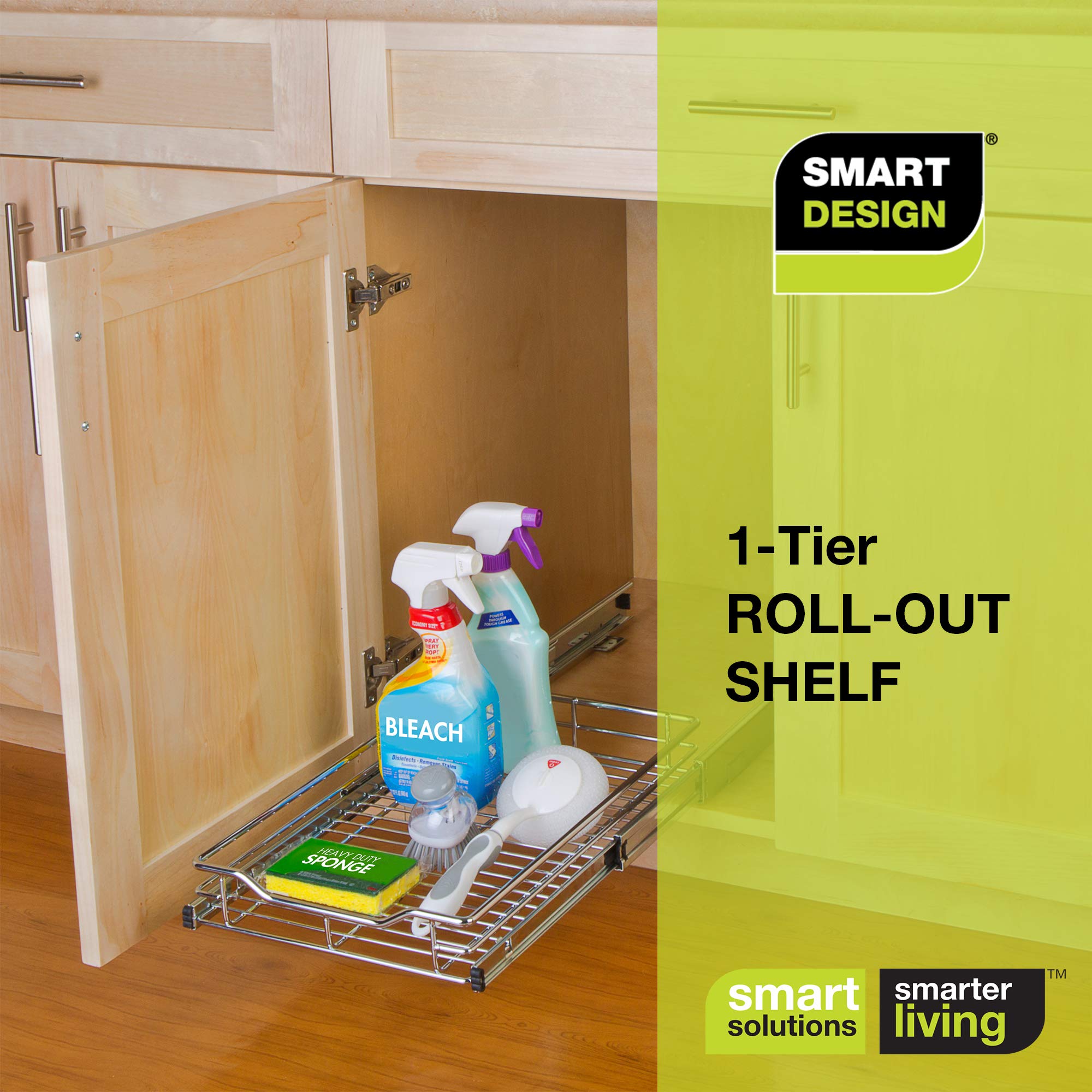 Smart Design Medium Steel 2-Tier Pull Out Cabinet Shelf - Chrome