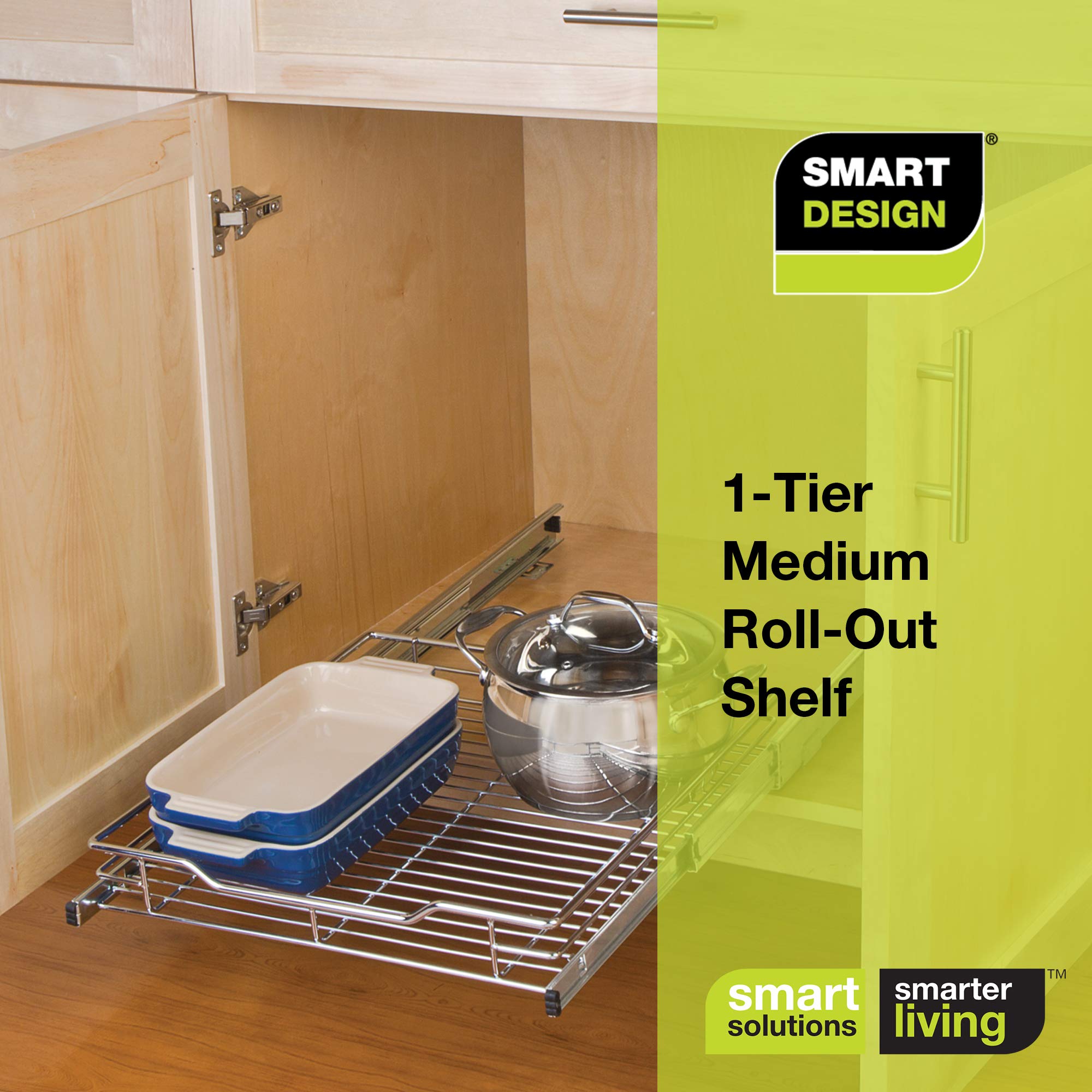 Smart Design Medium Steel 2-Tier Pull Out Cabinet Shelf - Chrome