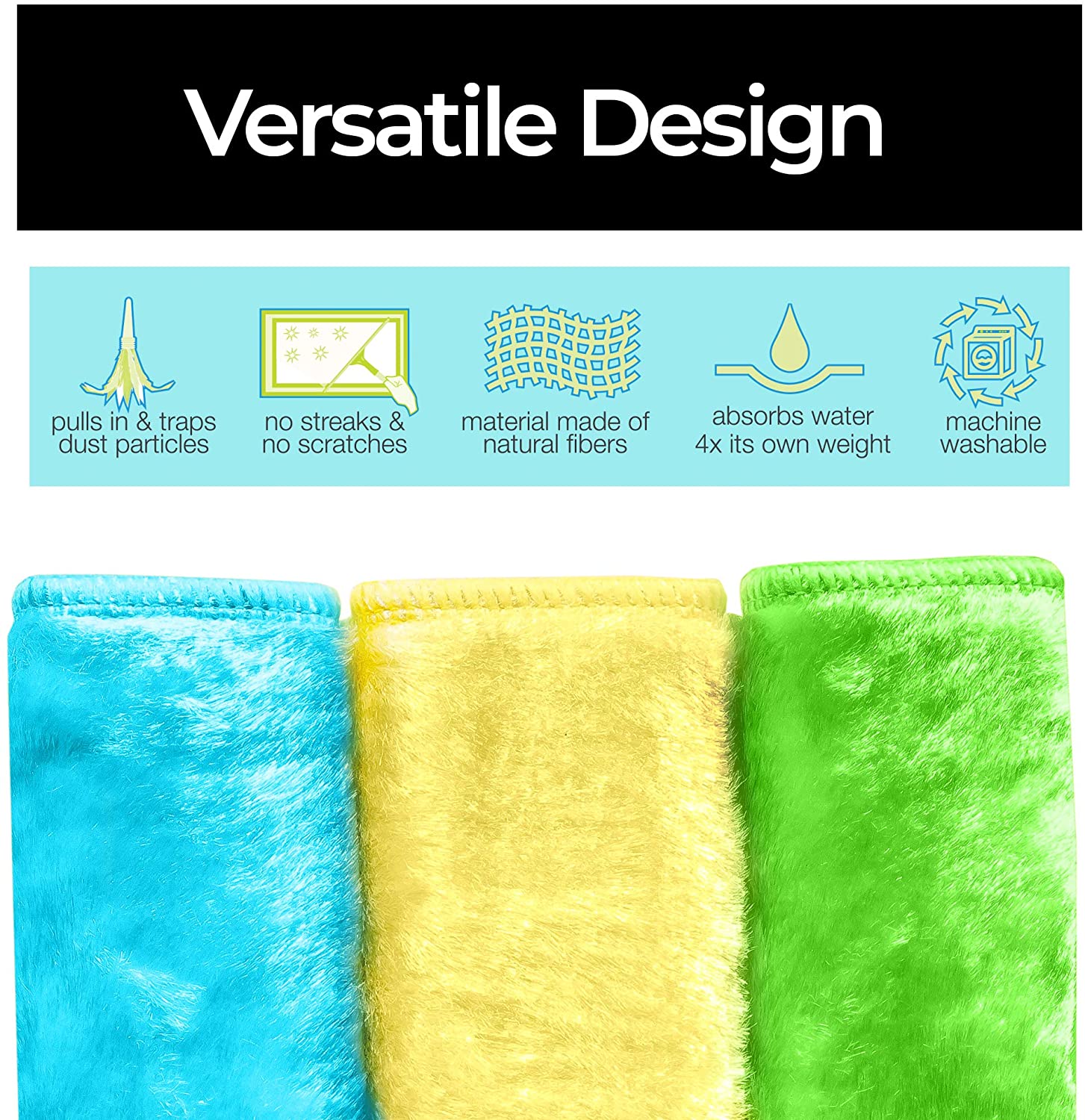 Smart Cloth with Odorless Rayon Fibers | Smart Design Cleaning Yellow, Green, Blue / 3