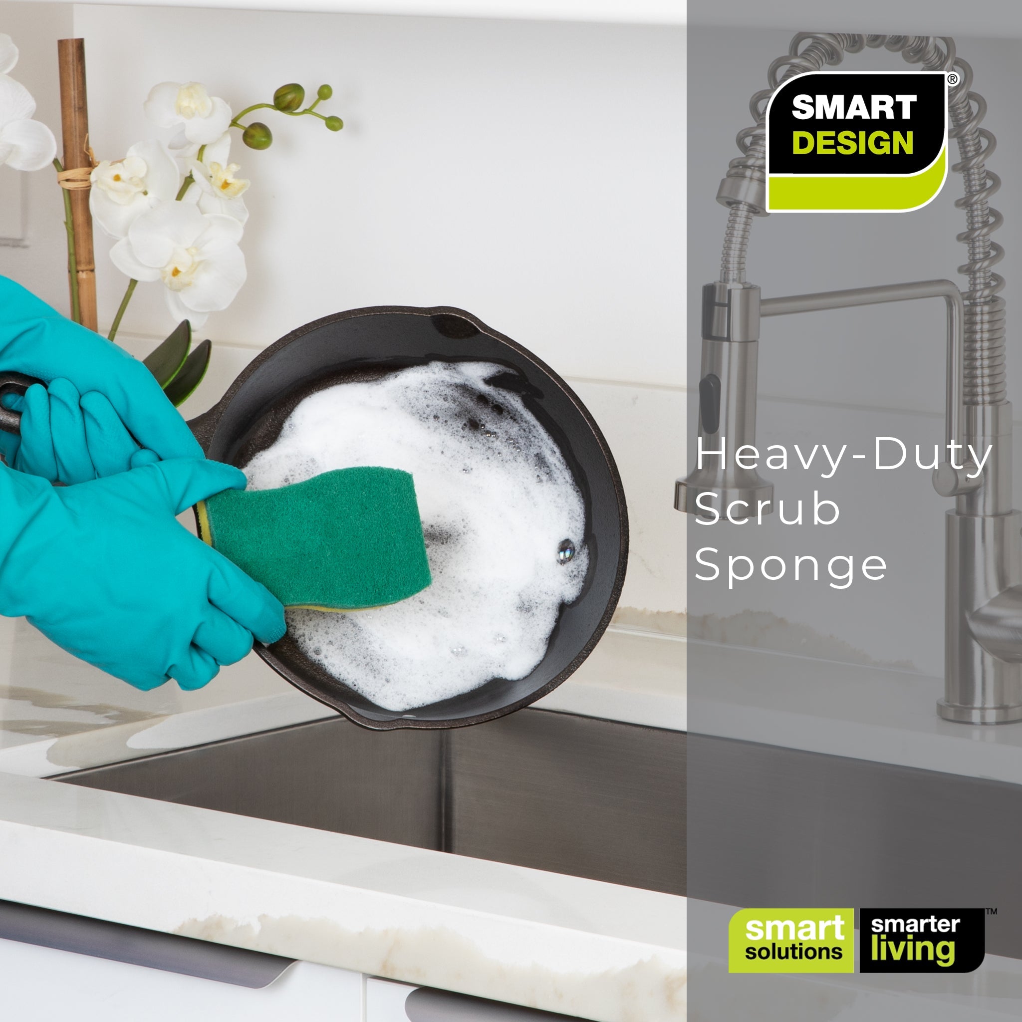 Heavy Duty Scrub Sponge - Ultra Absorbent - Ergonomic Shape - Cleaning, Dishes, & Hard Stains - Green by Smart Design 8