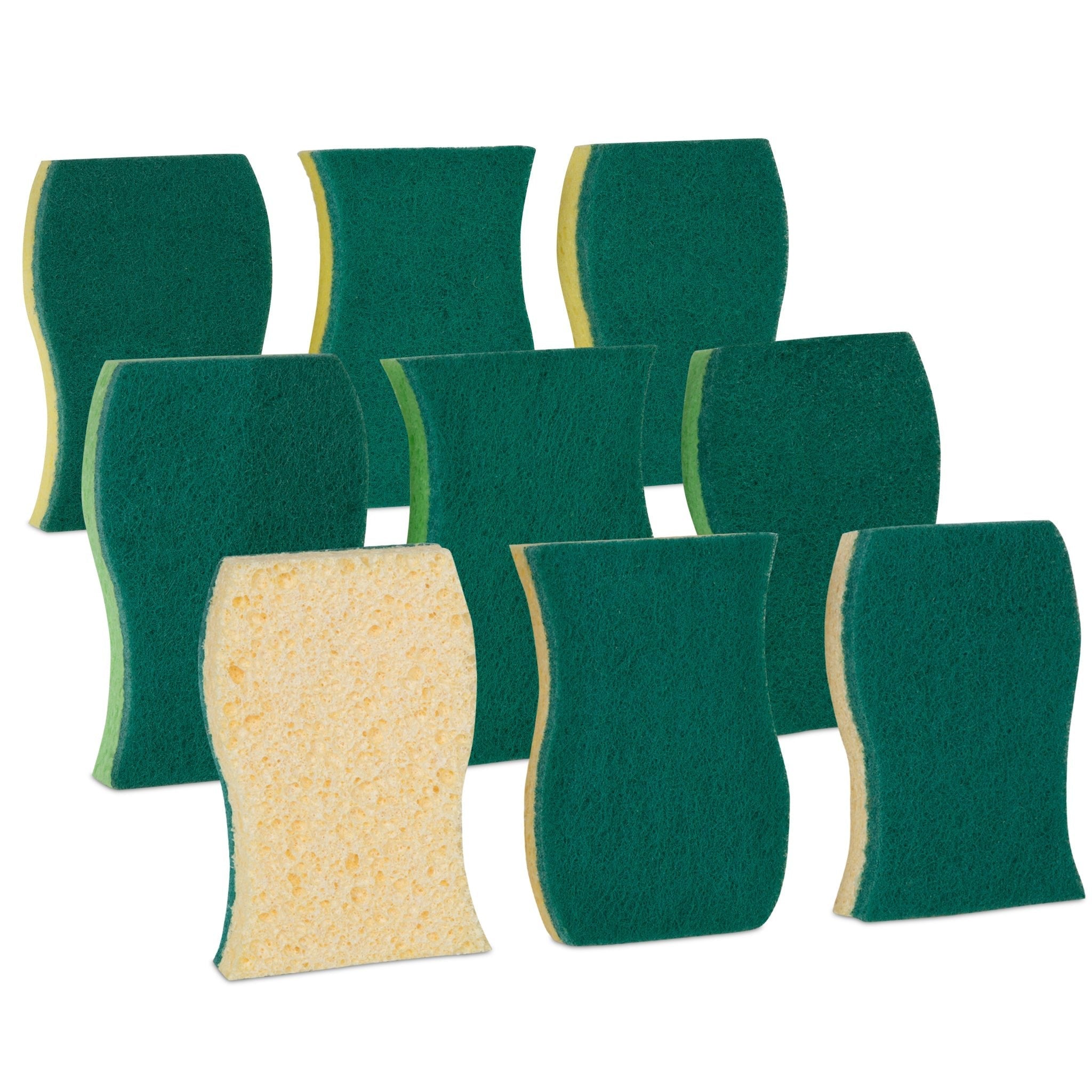 Smart Design Heavy Duty Cellulose Smart Scrub Sponge - Set of 3 - Ultra Absorbent - Ergonomic Shape - Cleaning, Dishes, & Hard Stains - Green