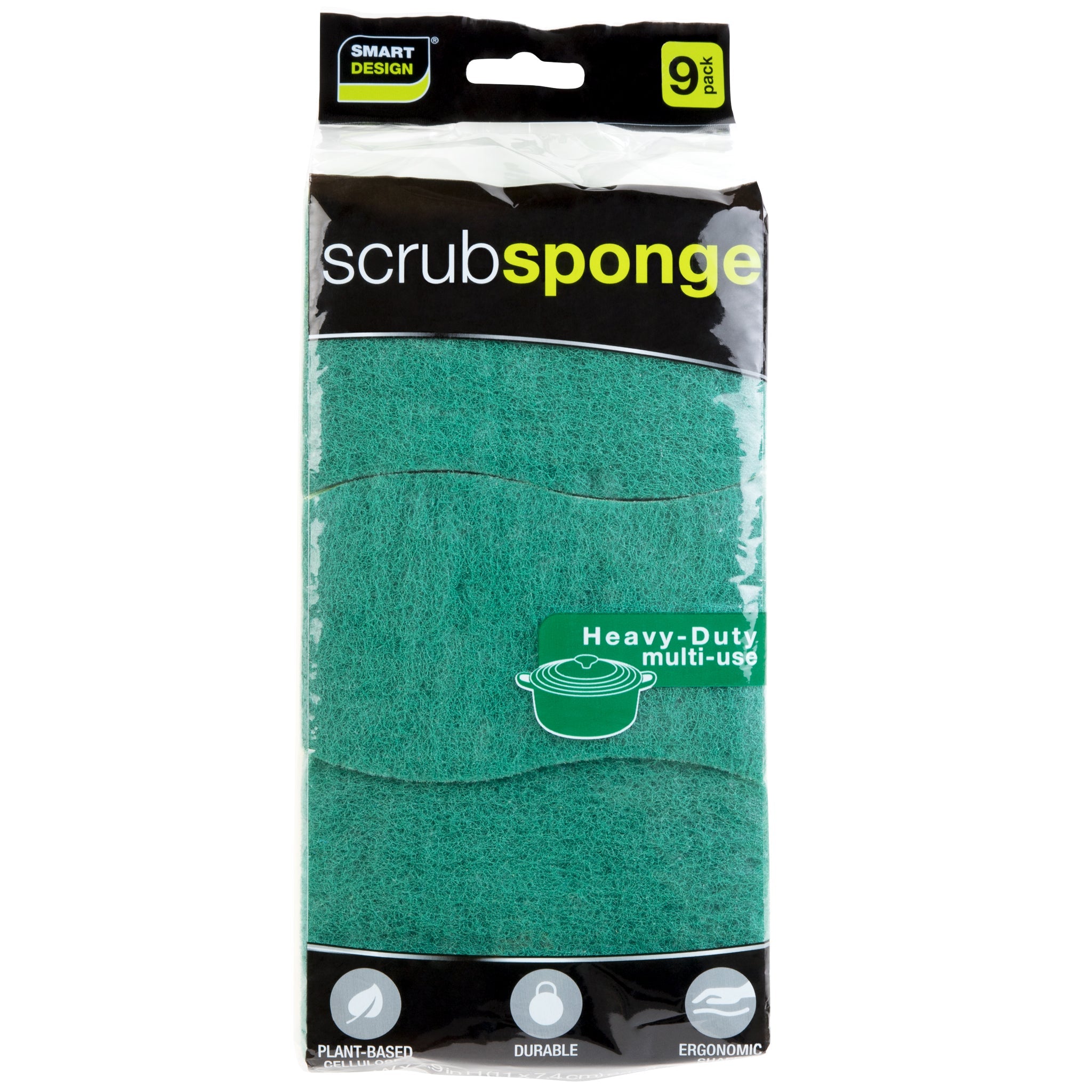 Smart Design Heavy Duty Cellulose Smart Scrub Sponge - Ultra Absorbent -  Ergonomic Shape - Cleaning, Dishes, & Hard Stains - Green