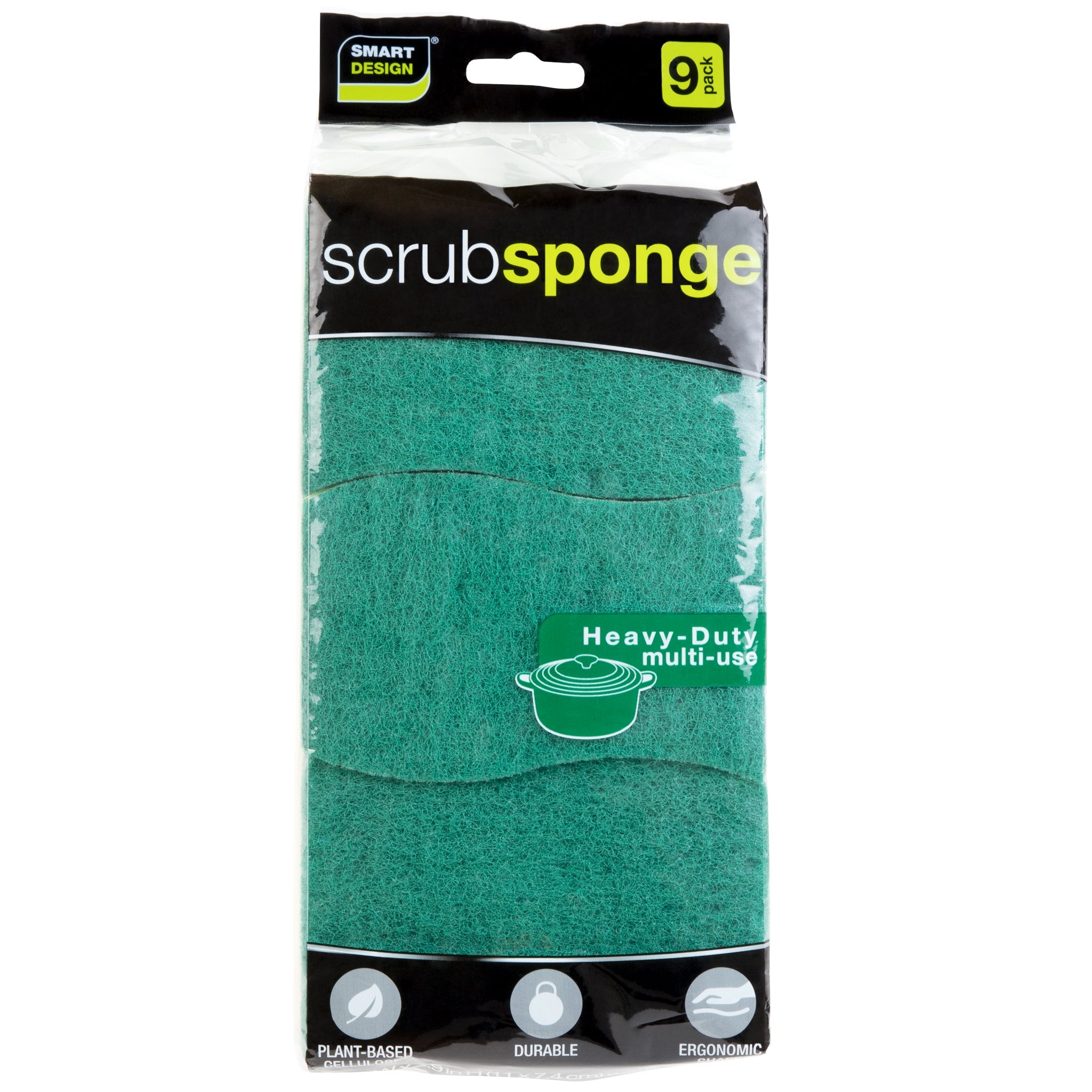 Smart Design Heavy Duty Cellulose Smart Scrub Sponge - Set of 3 - Ultra Absorbent - Ergonomic Shape - Cleaning, Dishes, & Hard Stains - Green