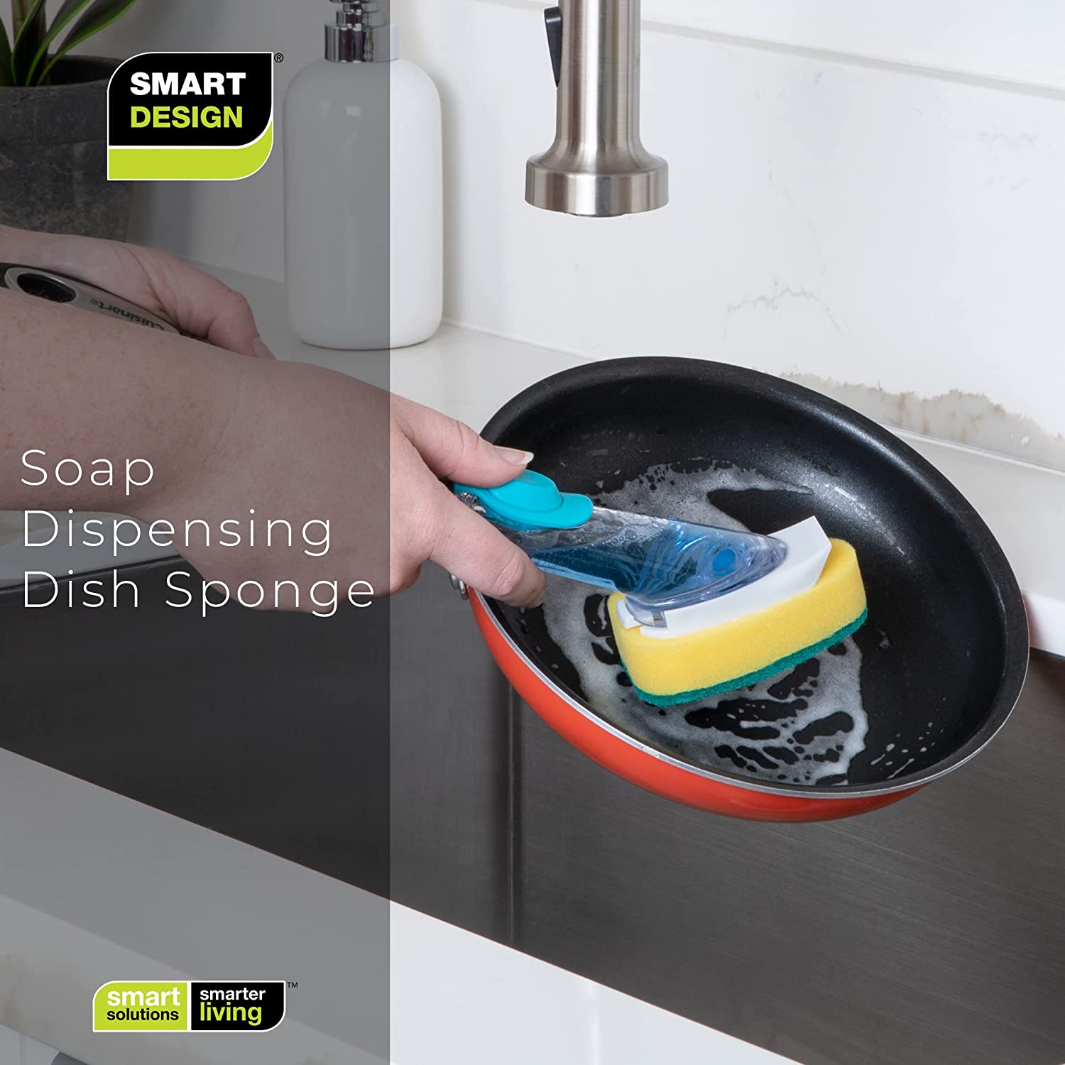 Smart Design Soap Dispensing Dish Brush with Replaceable Head - Non-Slip  Handle with Soap Reservoir - No-Leak Valve - Odor Resistant - Cleaning  Pots, Pans, Plates & Sink - 10 - Gray