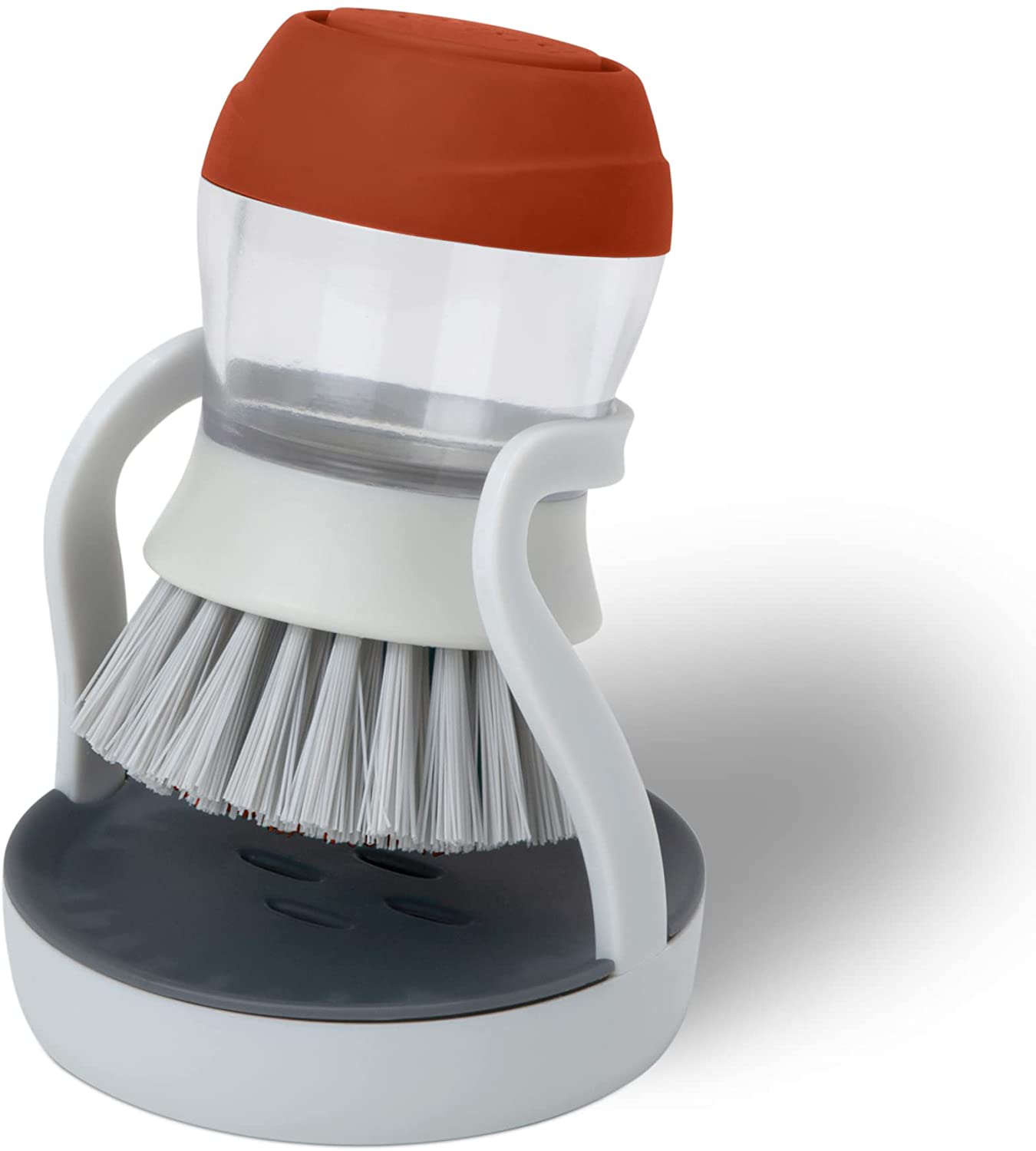 Smart Design Palm Brush & Stand - Contoured Non-Slip Grip - No-Leak Valve - Long Lasting Bristles - Odor Resistant - Dishwasher Safe - Cleaning Pots