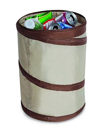 Spiral Pop Up Trash Bin with Open Top - Beige with Dark Brown Trim - Smart Design® 1