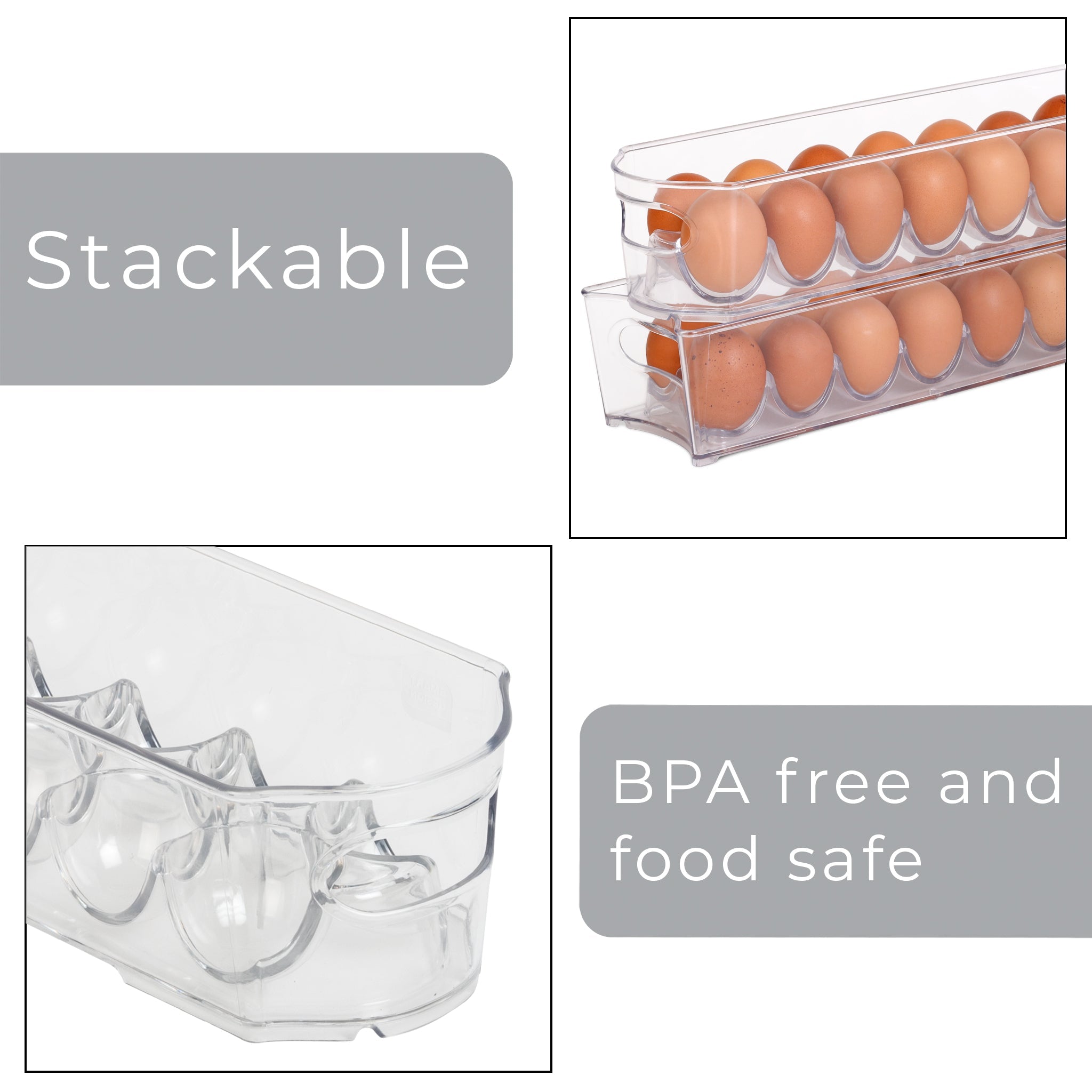 Stackable Clear Refrigerator Egg Storage Bin with Handle - 14 Egg Container - 2 pack- 4 x 14.5 inch - Smart Design® 5
