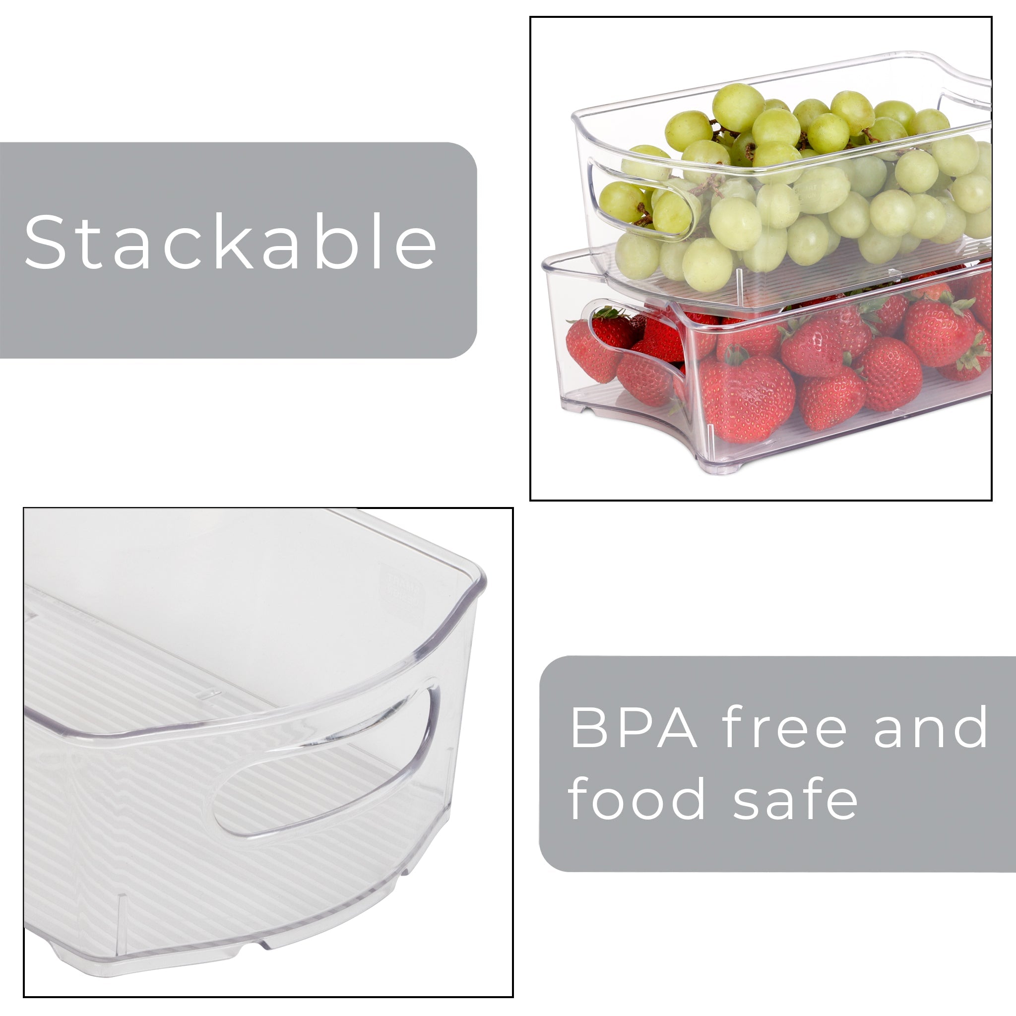 Stackable Clear Refrigerator Storage Bin with Handle - 8 pack - 6 x 10 inch - Smart Design® 5