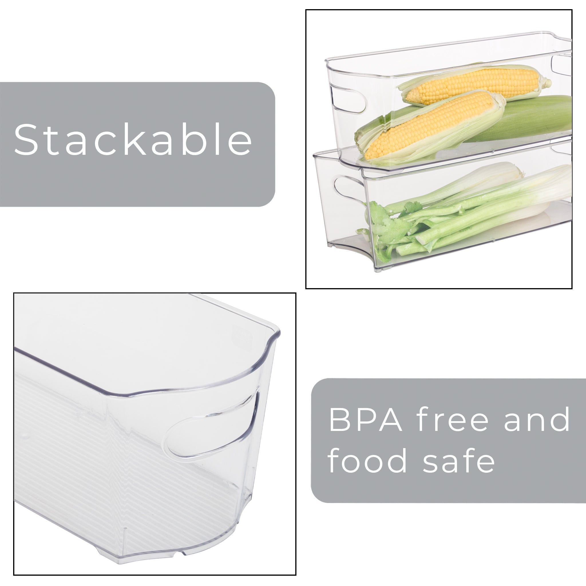 Stackable Clear Refrigerator Storage Bin with Handle - 8 pack - 6 x 16 inch - Smart Design® 5