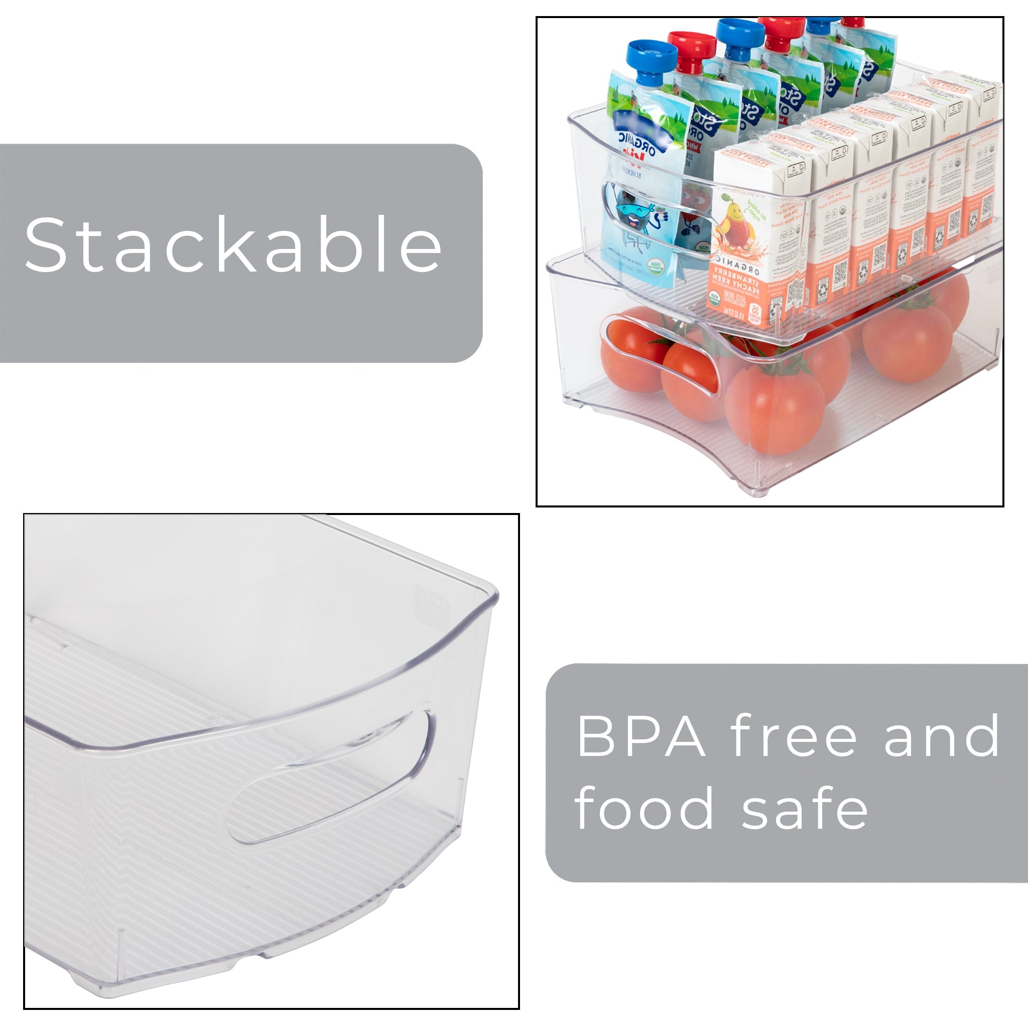Stackable Clear Refrigerator Storage Bin with Handle - 8 pack - 8 x 12 inch - Smart Design® 5