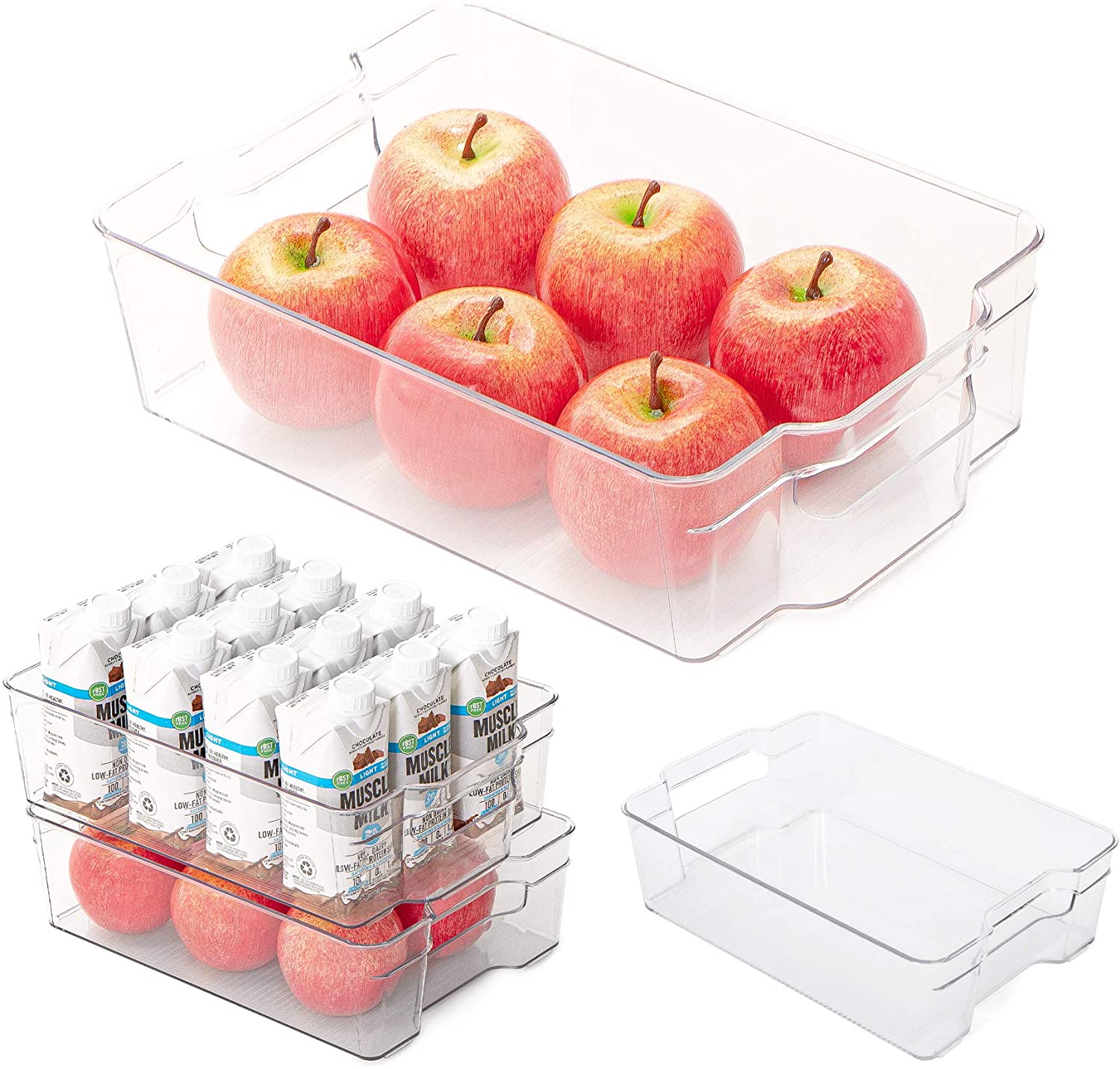 Stackable Refrigerator Organizer Bins, Fridge Clear Bins With Handles  Kitchen Organizer Container for Freezer, Pantry, Cabinets, Drawer, Shelves