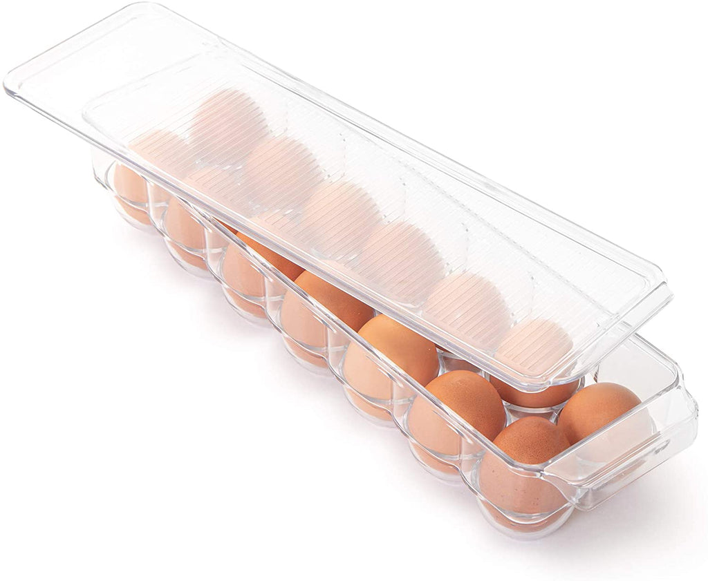 Smart Design Stackable Refrigerator Egg Holder Bin with Handle and Lid