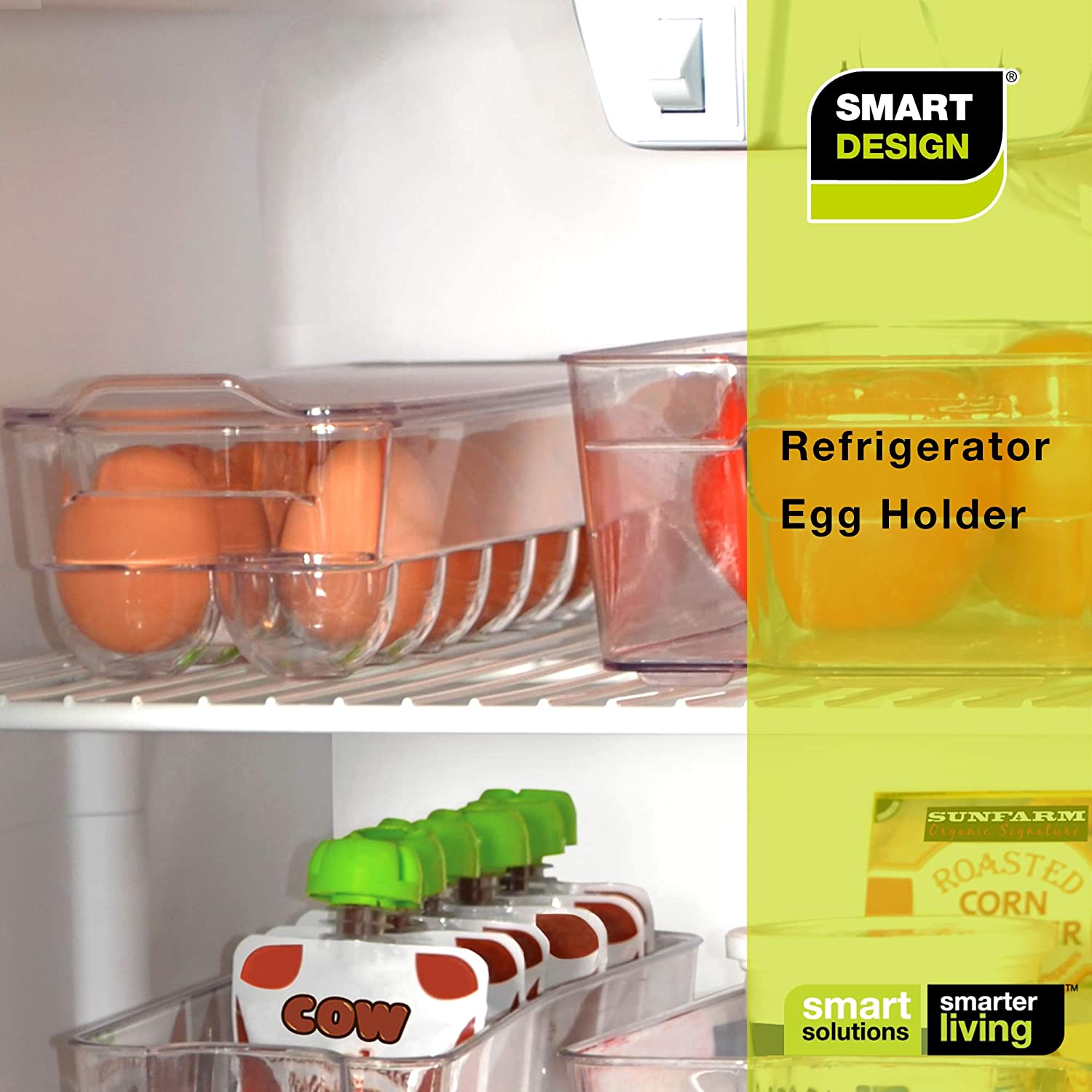 OnDisplay Stackable Acrylic Gravity Egg Tray Holder for Fridge (Brown, Set  of 3 Trays)