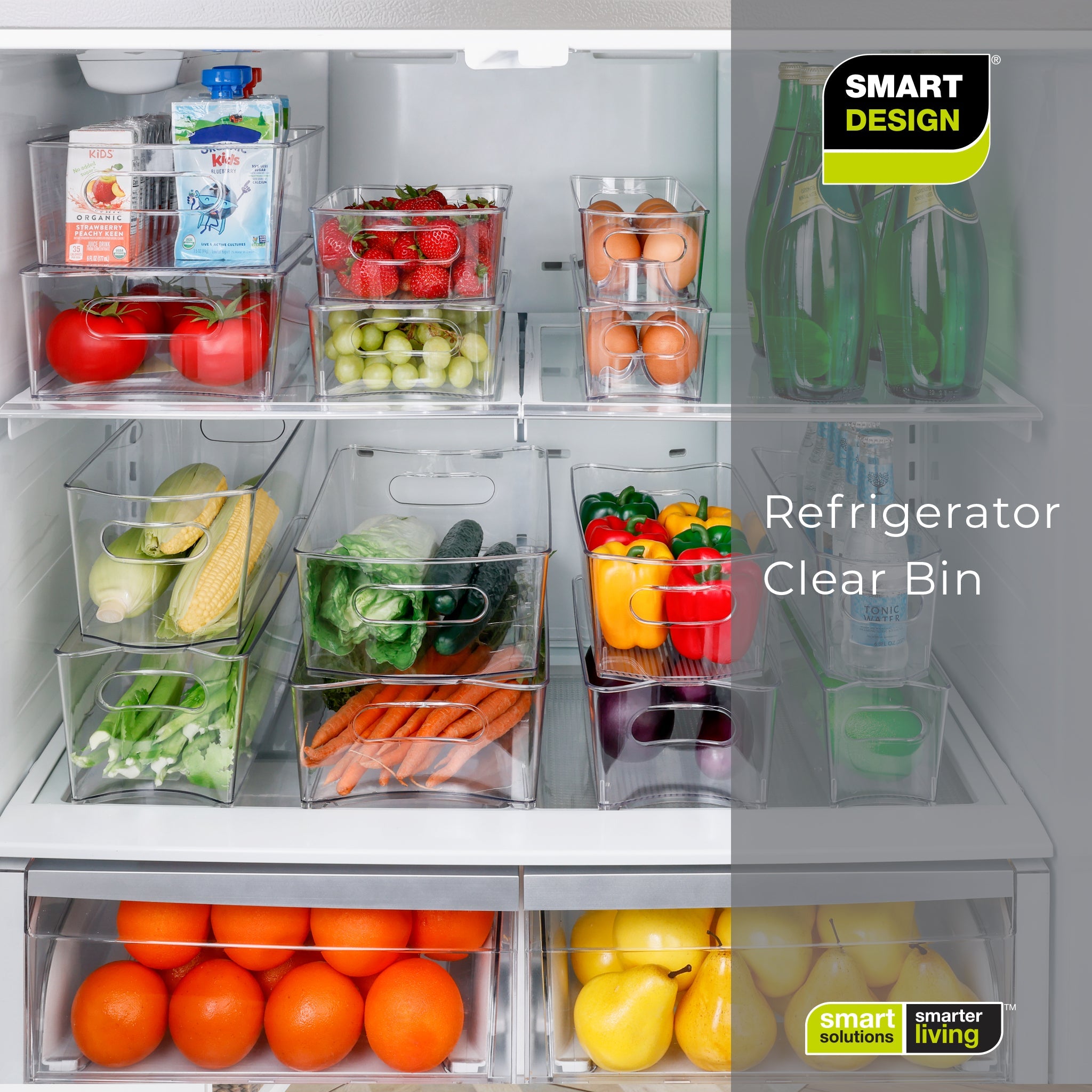 Smart Design Stackable Refrigerator Egg Storage Bin with Handle - 18 Egg Container - 2 Pack - 6 x 12 inch - Clear