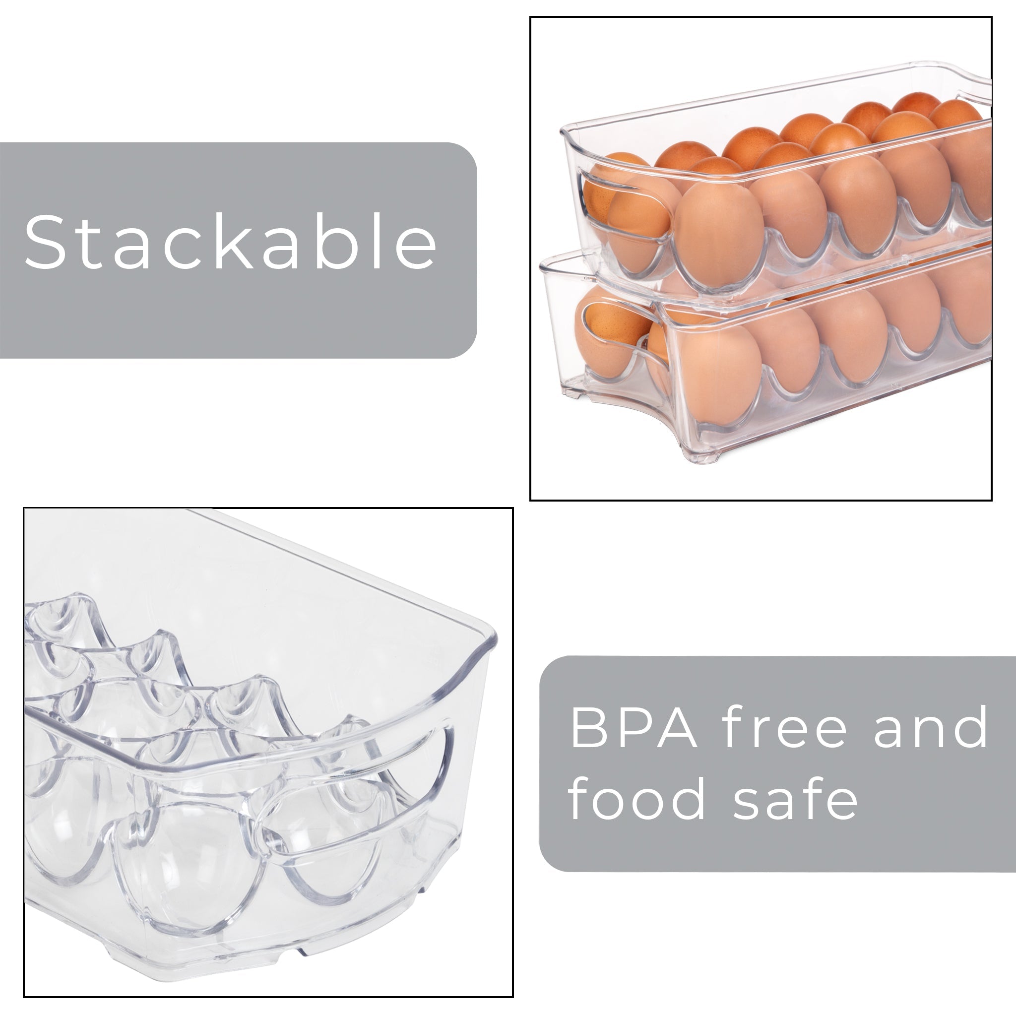 Stackable Refrigerator Egg Storage Bin with Handle - 2-Pack - Smart Design® 4