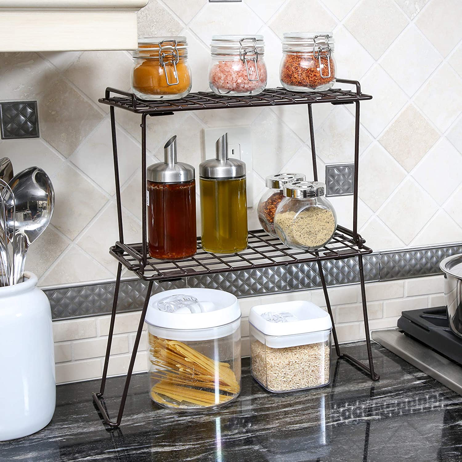 Small Table Racking Shelving Stacking Cabinet Shelf Rack - Small (12 x 7 Inch) - Steel Metal Wire ...
