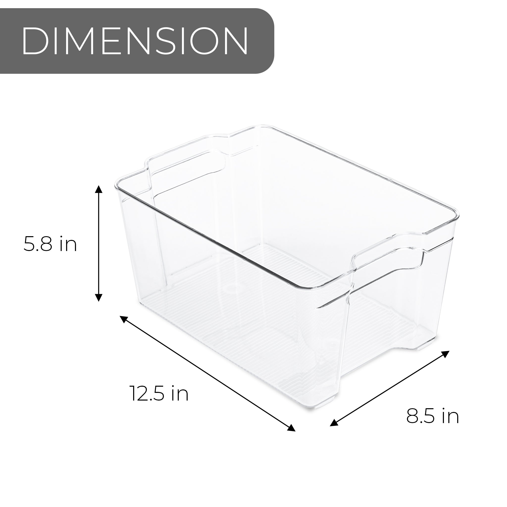 Smart Design Stackable Clear Refrigerator Storage Bin with Handle - 8 Pack - 6 x 12 inch