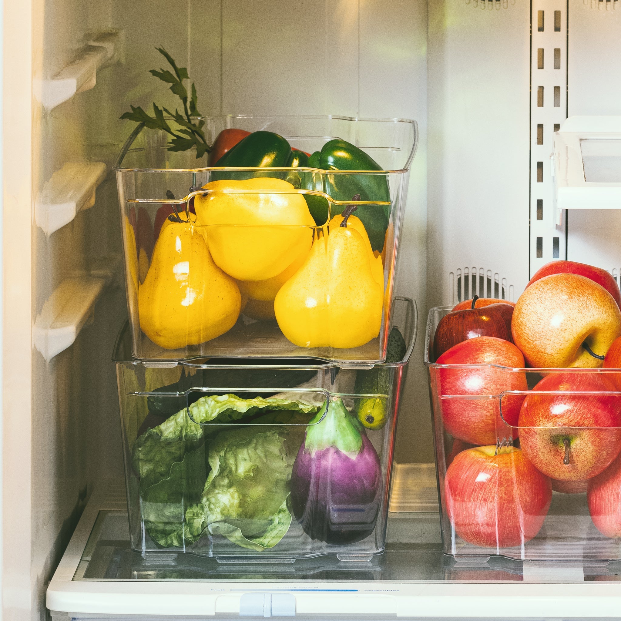 Smart Design Stackable Clear Refrigerator Storage Bin with Handle - 8 Pack - 6 x 12 inch