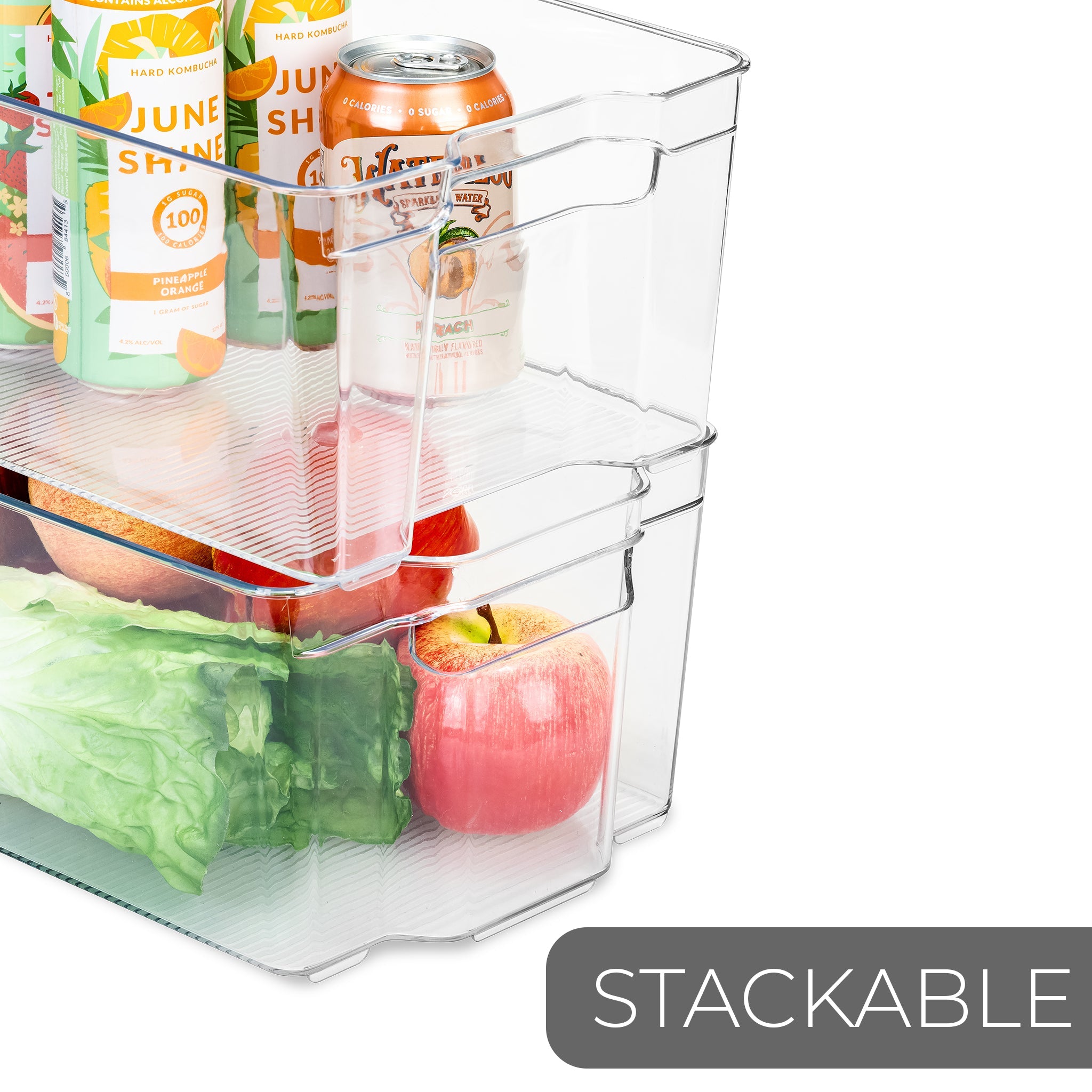 Smart Design Stackable Set of 4 Refrigerator Bins - 8 x 12 inch - with Handle - BPA Free Polyethylene - Fridge, Freezer, Pantry Organization - Kitchen