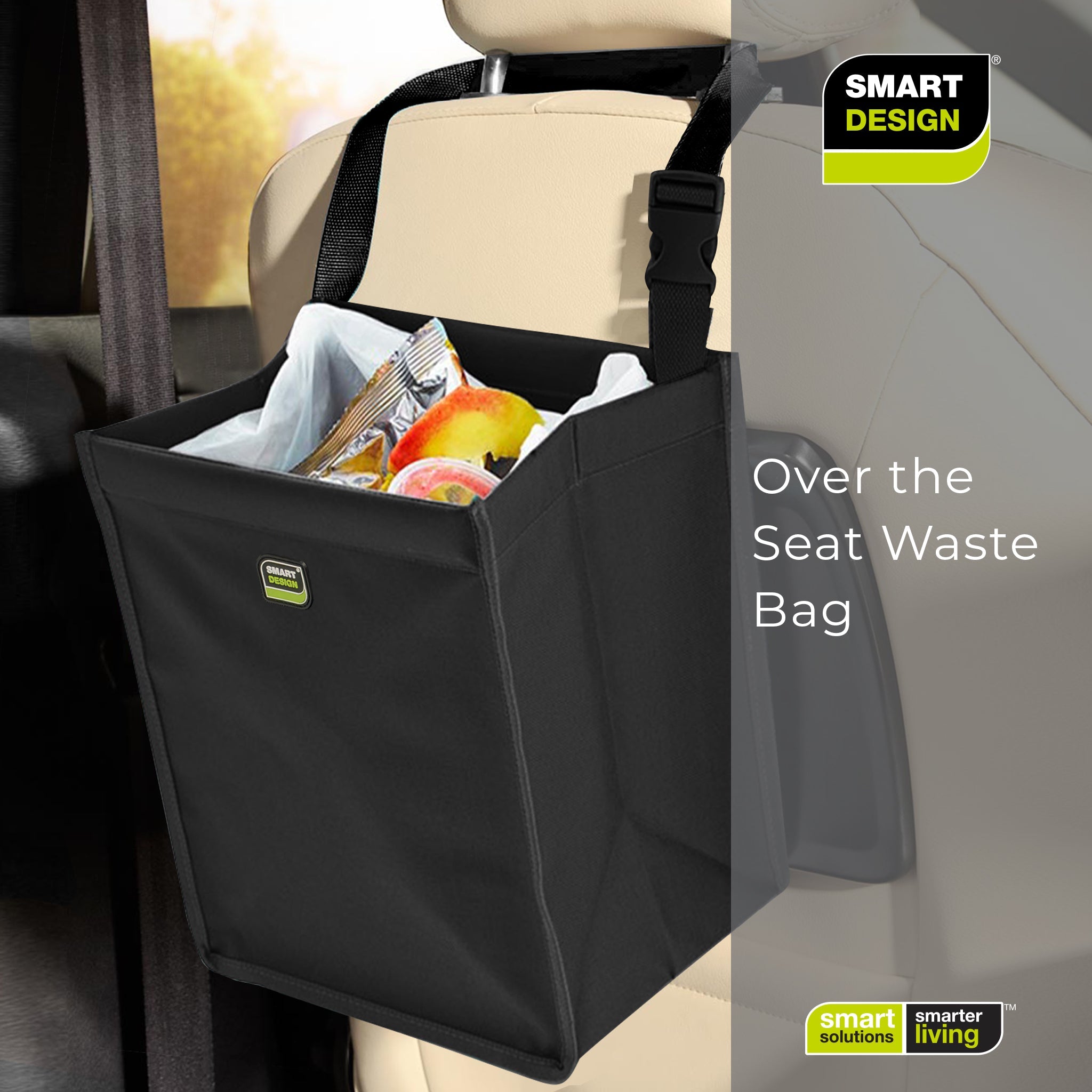 Vehicle Waste Bag with Adjustable Strap - Black - Smart Design® 6