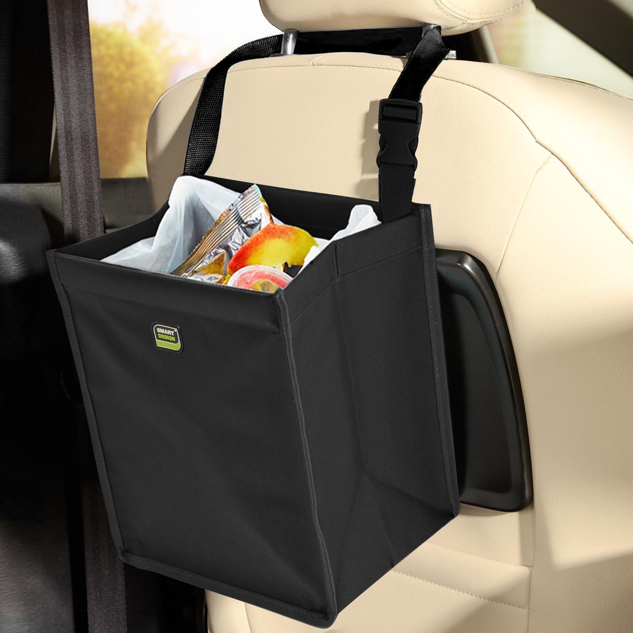 Vehicle Waste Bag with Adjustable Strap - Black - Smart Design® 3