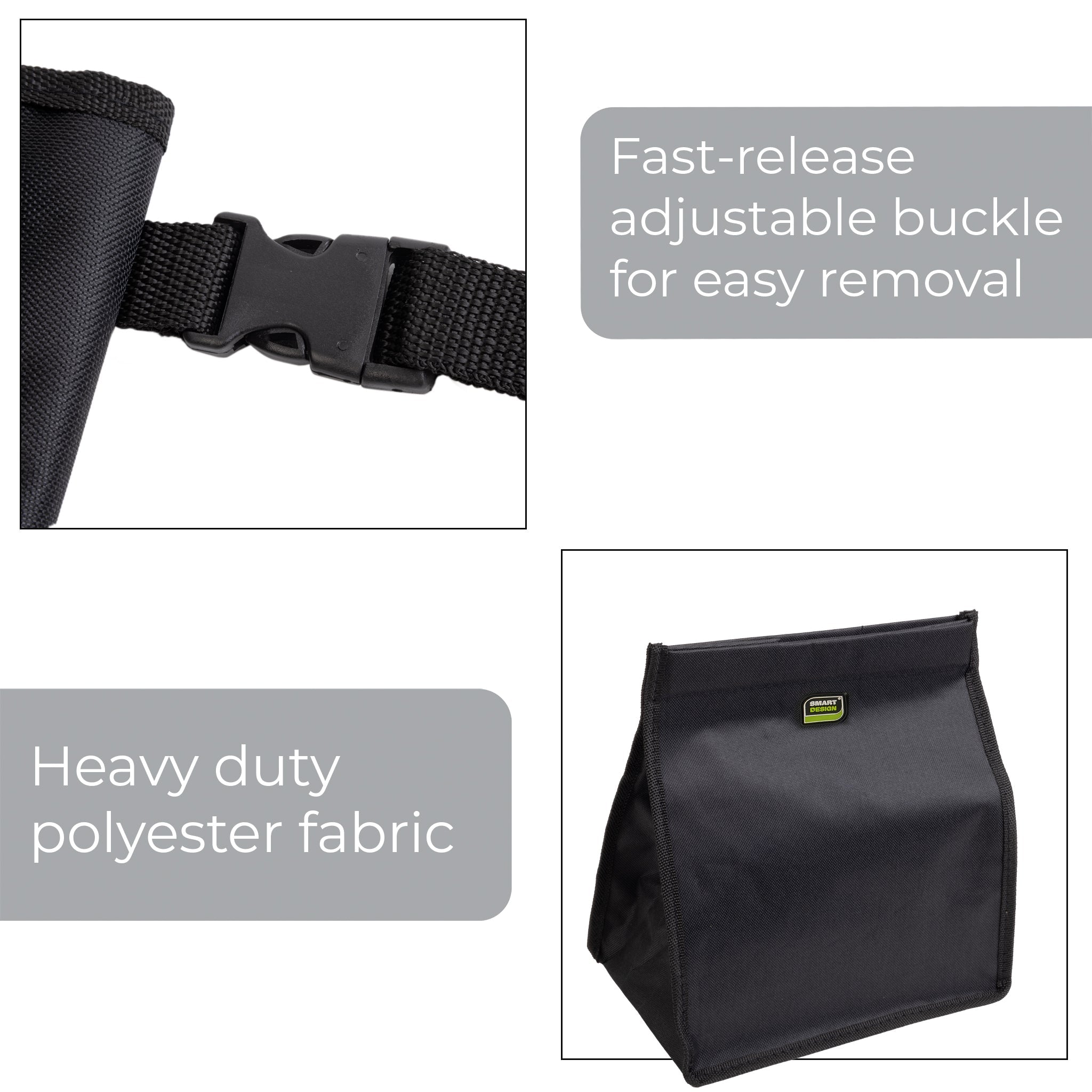 Vehicle Waste Bag with Adjustable Strap - Black - Smart Design® 5