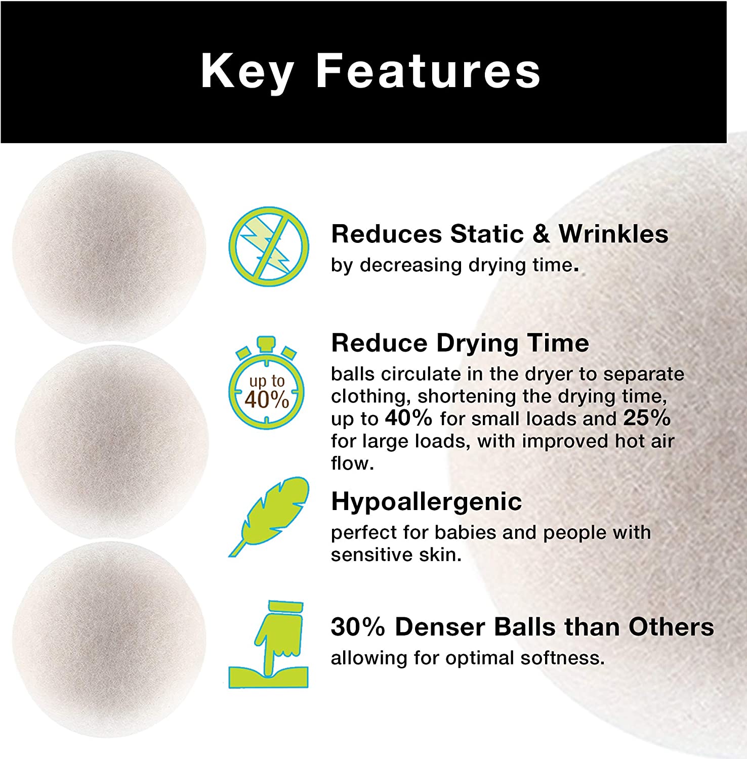 Wool Dryer Balls - Natural Eco Fabric Softener - Eliminates Wrinkles & Reduces Static (6 Pack) - Smart Design® 5